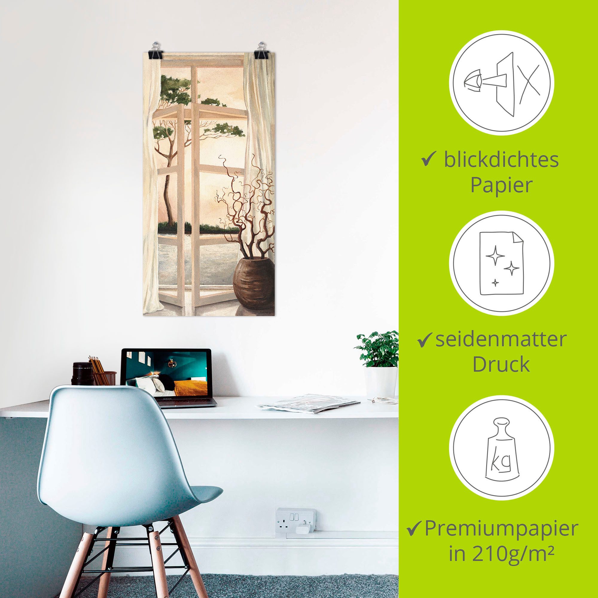 Artland Artprint Vensterbeeld Toscaanse zonsondergang als artprint van aluminium, artprint voor buiten, artprint op linnen, poster, muursticker