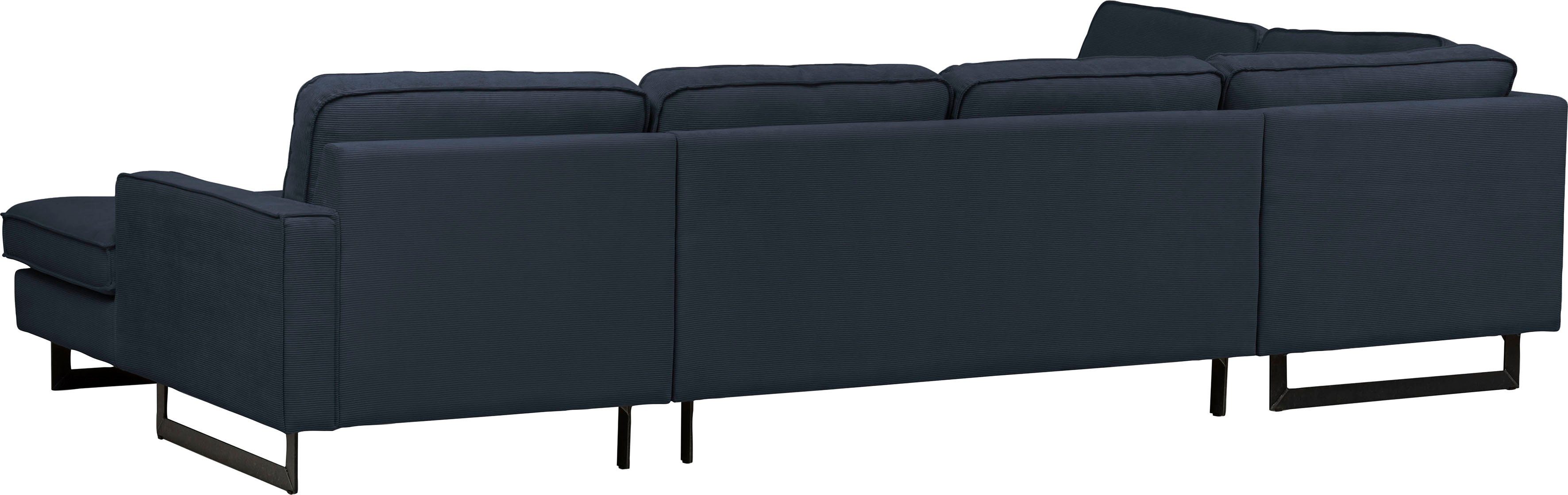 Places of Style Zithoek Pinto, 350 cm, U-vorm, XXL, met ottomanen Cord, chenille, leerlook, met bies, metalen voeten, golfondersteuning