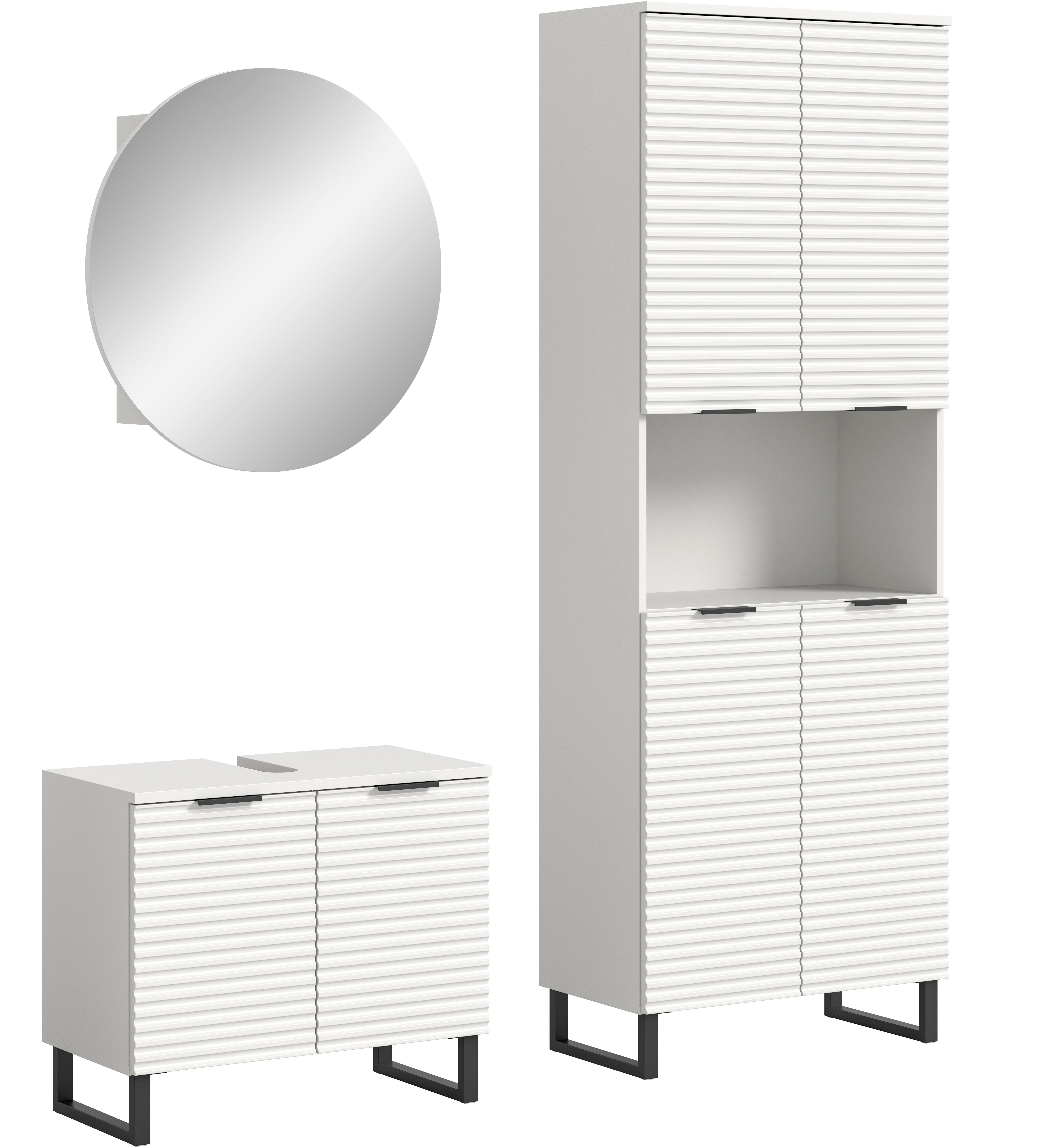 welltime Badmeubelset Litica, breedte 155 cm, hoogwaardige groeffrezing, metalen slede (3 stuks)