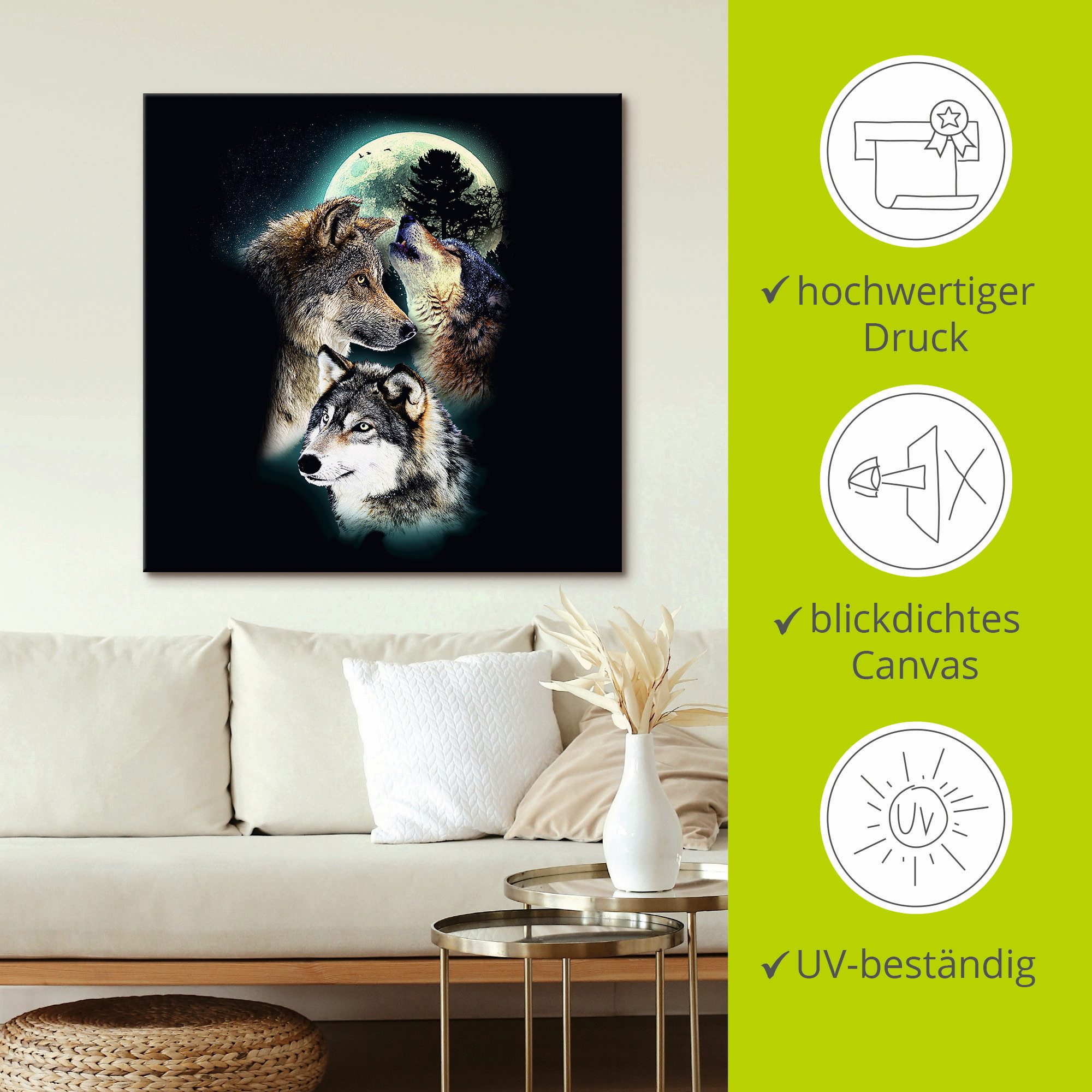 Artland Artprint Fantasie wolf wolven met maan als artprint op linnen, poster, muursticker in verschillende maten
