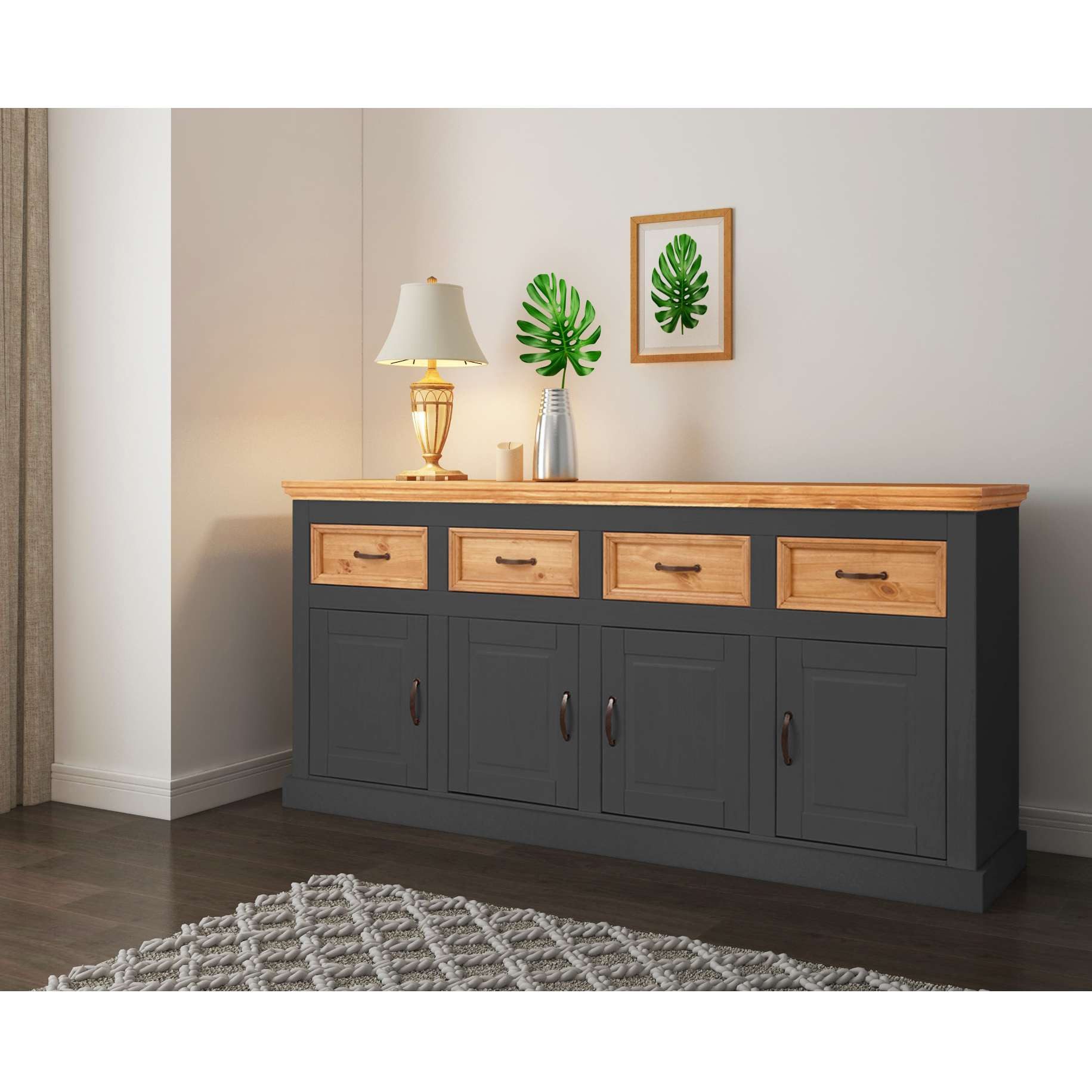 Home affaire Dressoir Selma Commode met 4 deuren en 4 lades. Breedte 192 cm
