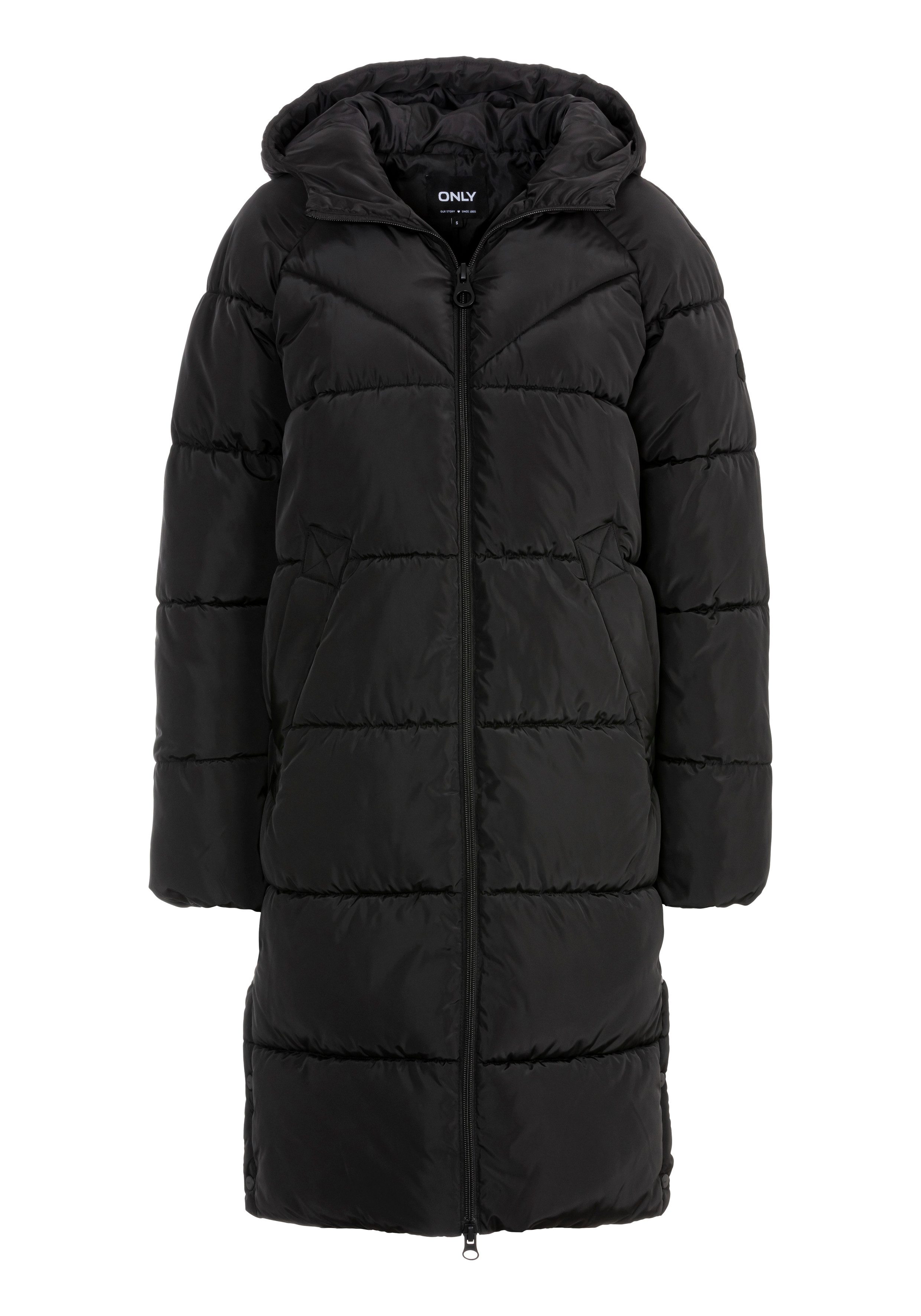 Only Gewatteerde jas ONLAMAND LONG PUFFER COAT CS OTW met capuchon en praktische 2-weg rits