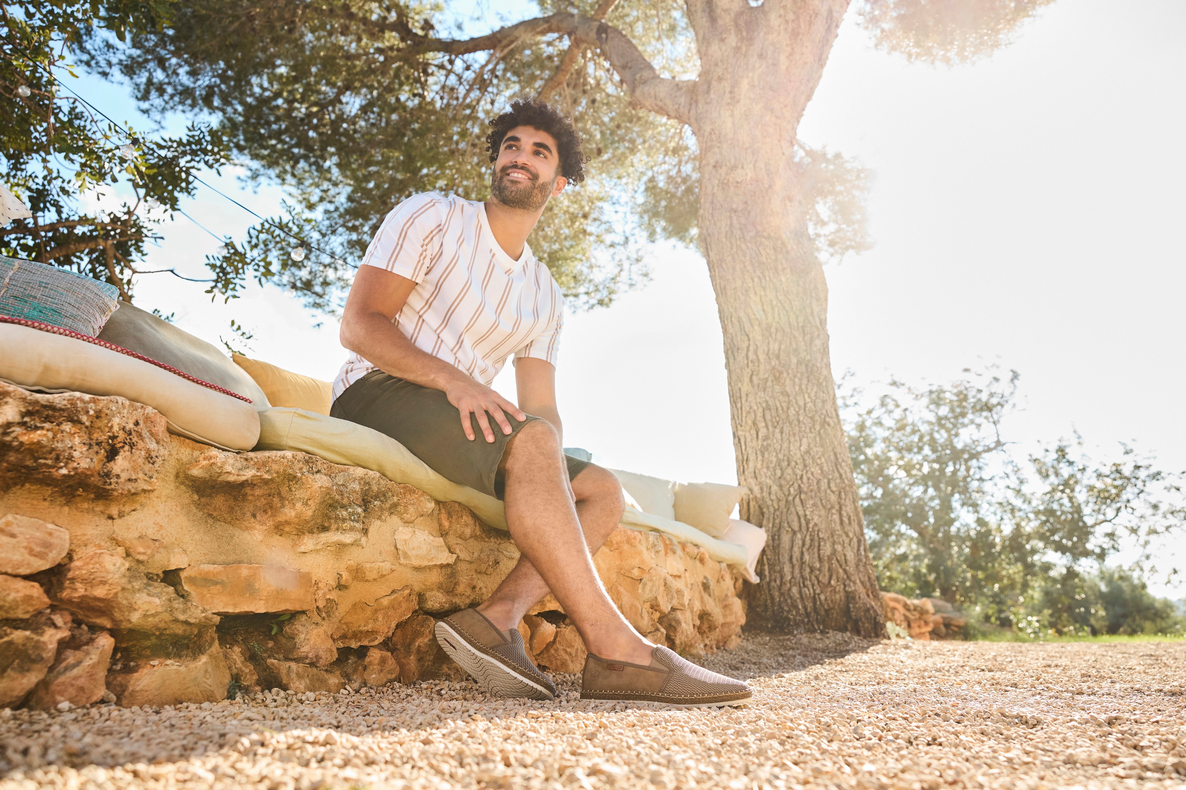 Rieker Espadrilles Slipper, strand schoen, zomerschoen met stretchinzetten