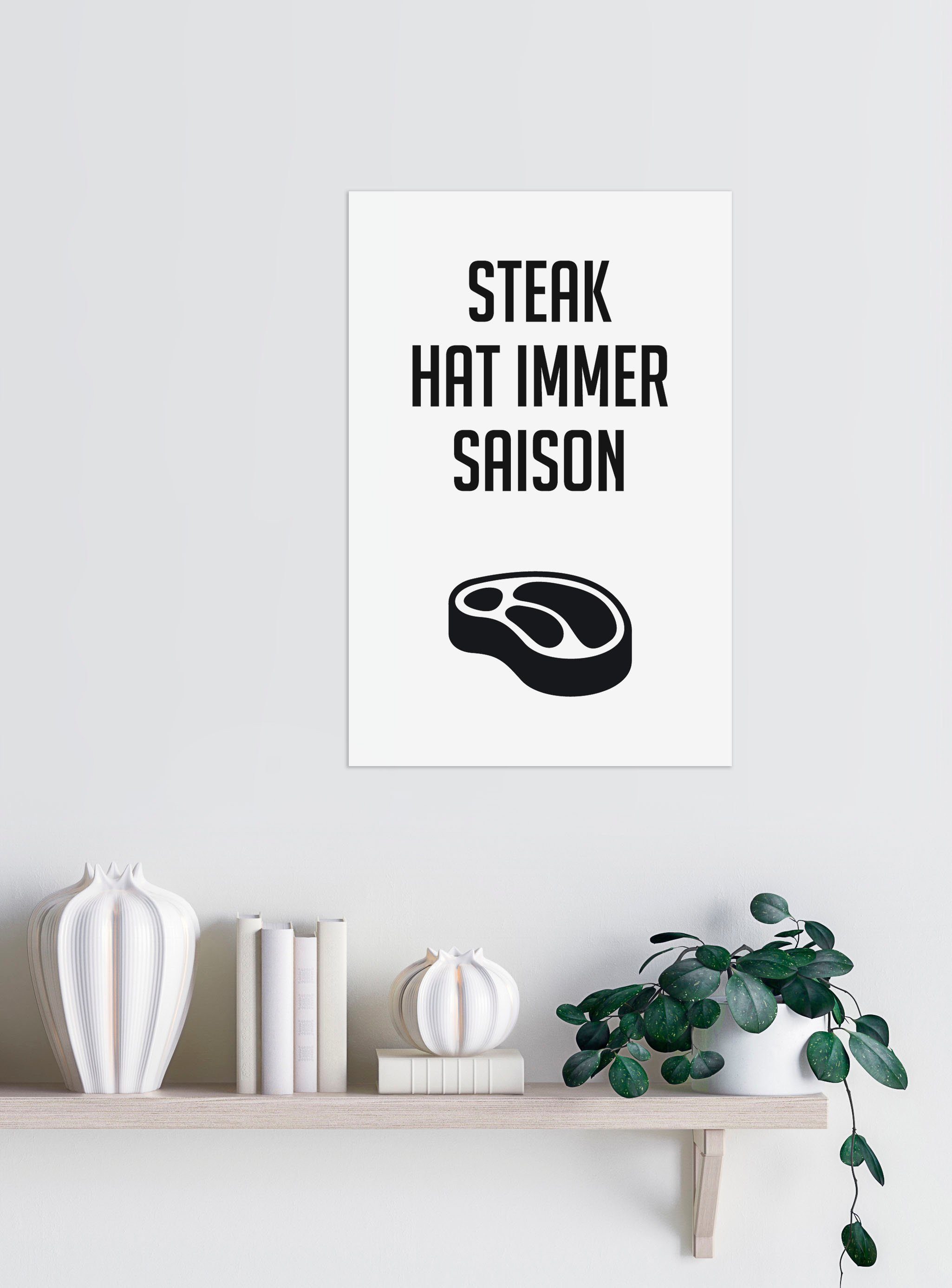 queence Sierobject voor aan de wand Steak Stalen bord, blikken bord, spreuk, grappig, wanddecoratie, retro, 20x30cm