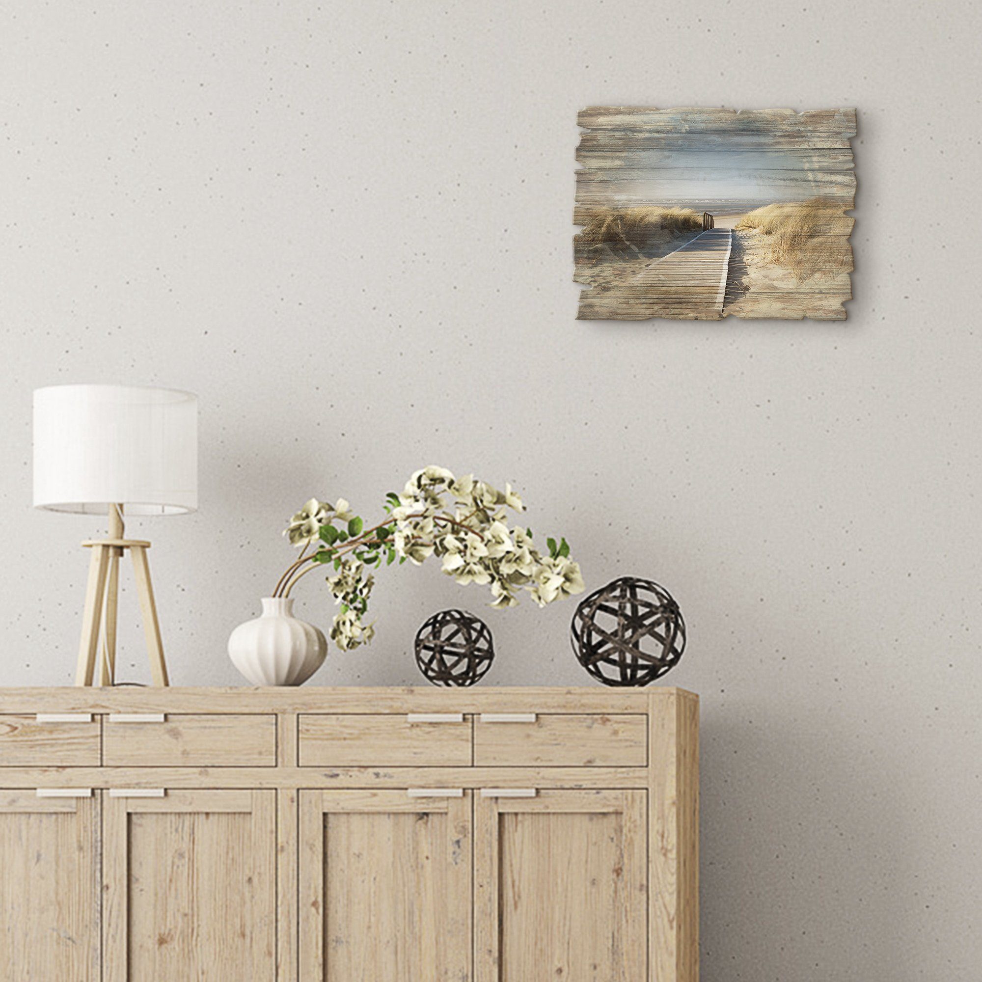 Artland Artprint op hout Noordzeestrand op Langeoog - pier