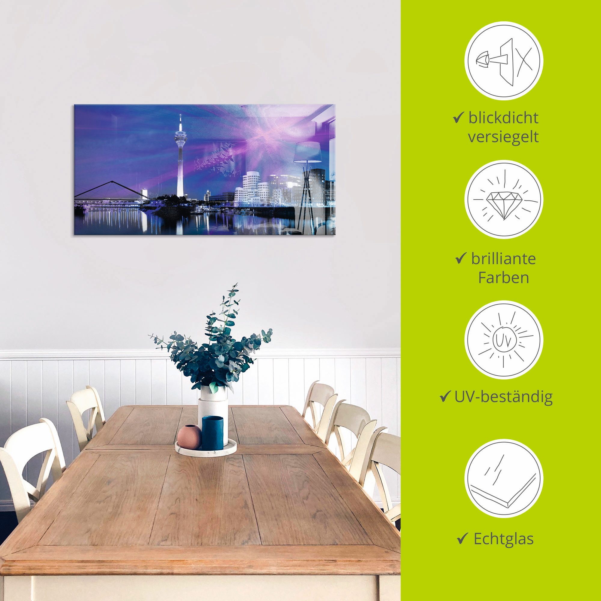 Artland Print op glas Düsseldorf skyline abstracte collage