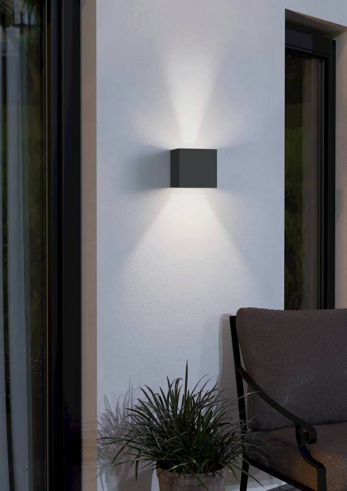 EGLO Ledwandlamp voor buiten CALPINO buitenwandlamp, IP54, antraciet, warmwit, buitenlamp Buitenlamp, LED wandlamp van aluminium in antraciet, lamp, IP54 (1 stuk)