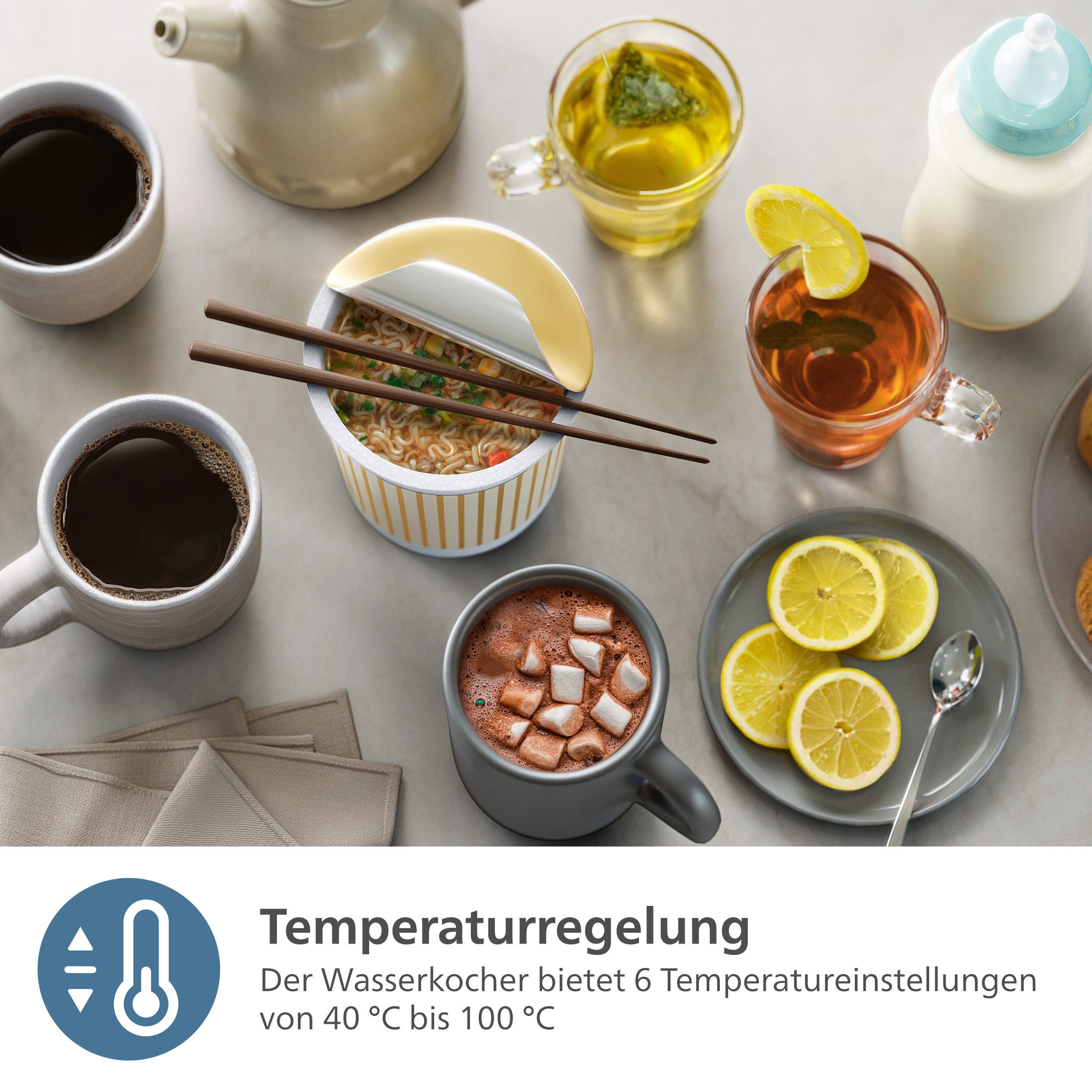 Philips Waterkoker HD9396/90 7000 Series, dubbelwandig, met 6 temperatuurinstellingen, 1,7 l