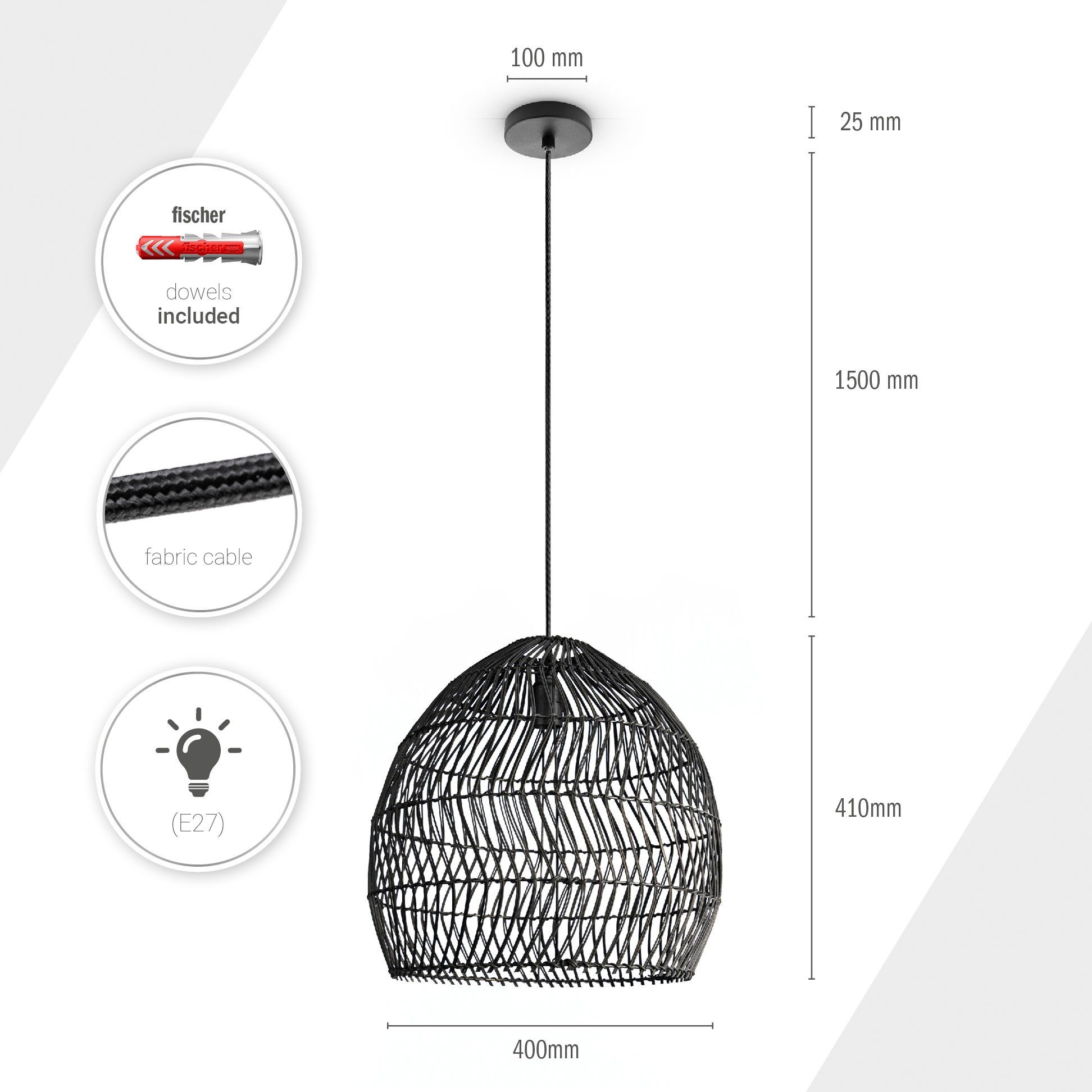 Paco Home Hanglamp ORNA Pendellamp rattan mand Boho modern eetkamerlamp natuurlijk vintage E27