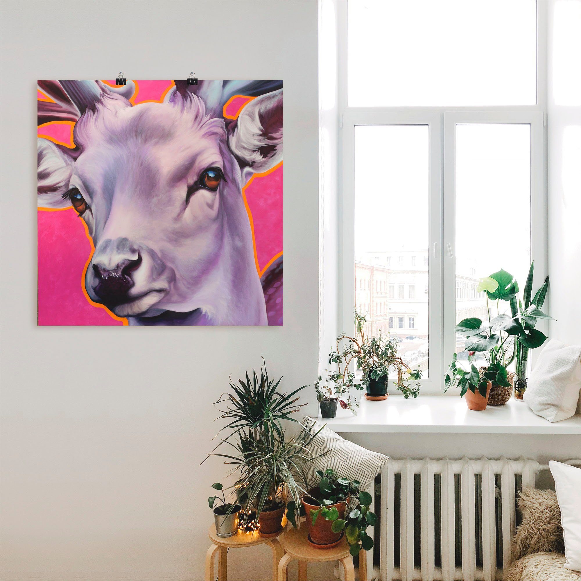 Artland Artprint Edelhert pink als artprint op linnen, muursticker of poster in verschillende maten