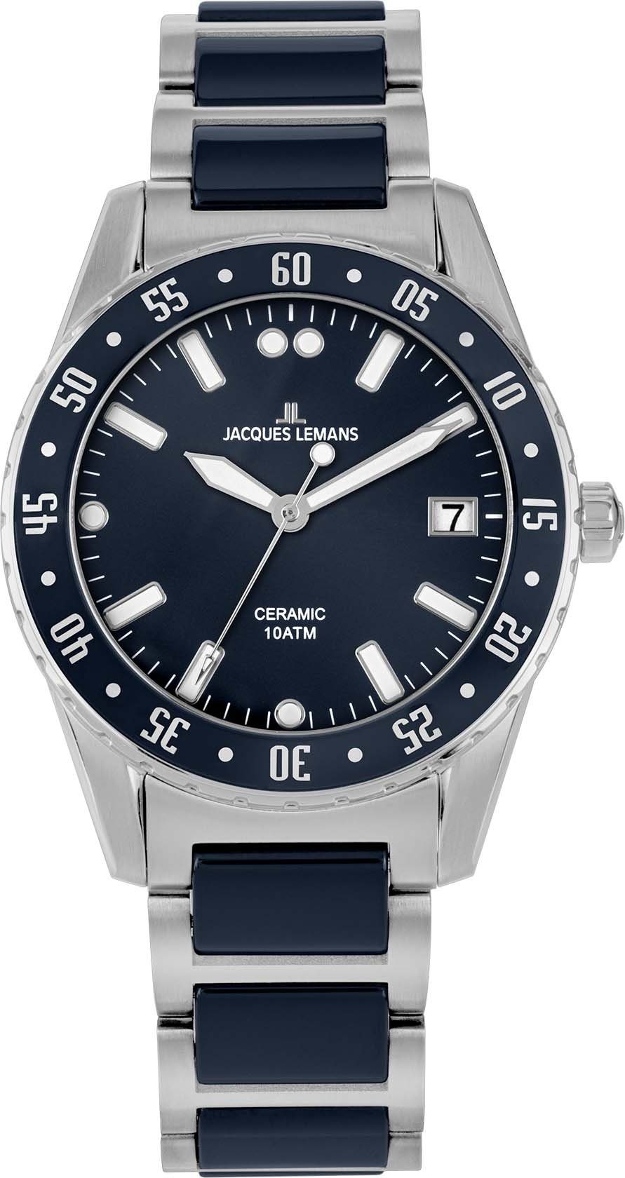 Jacques Lemans Keramisch horloge Liverpool, 42-12B Quartz horloge, armbandhorloge, dameshorloge, datum, roestvrijstalen band, keramiek dames horloges