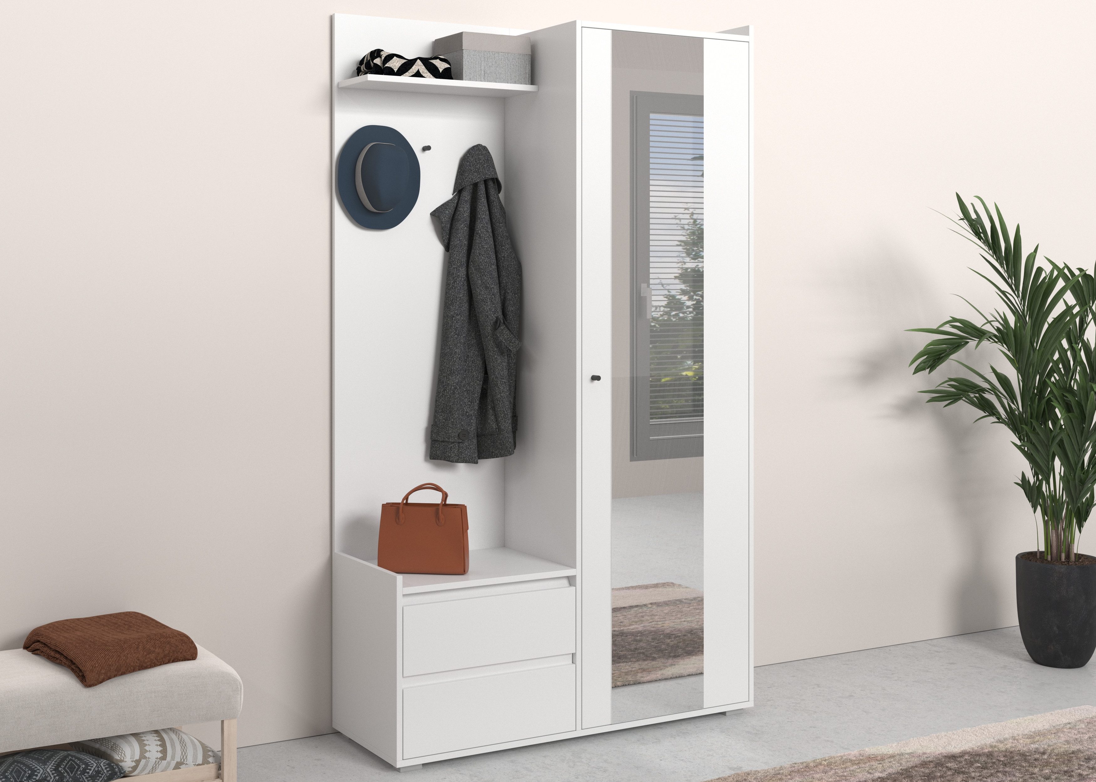 INOSIGN Kledingkast Kosmo met spiegel afmetingen 118 x 30 cm, hoogte 190 cm, breedte 110 cm garderobekasten wit
