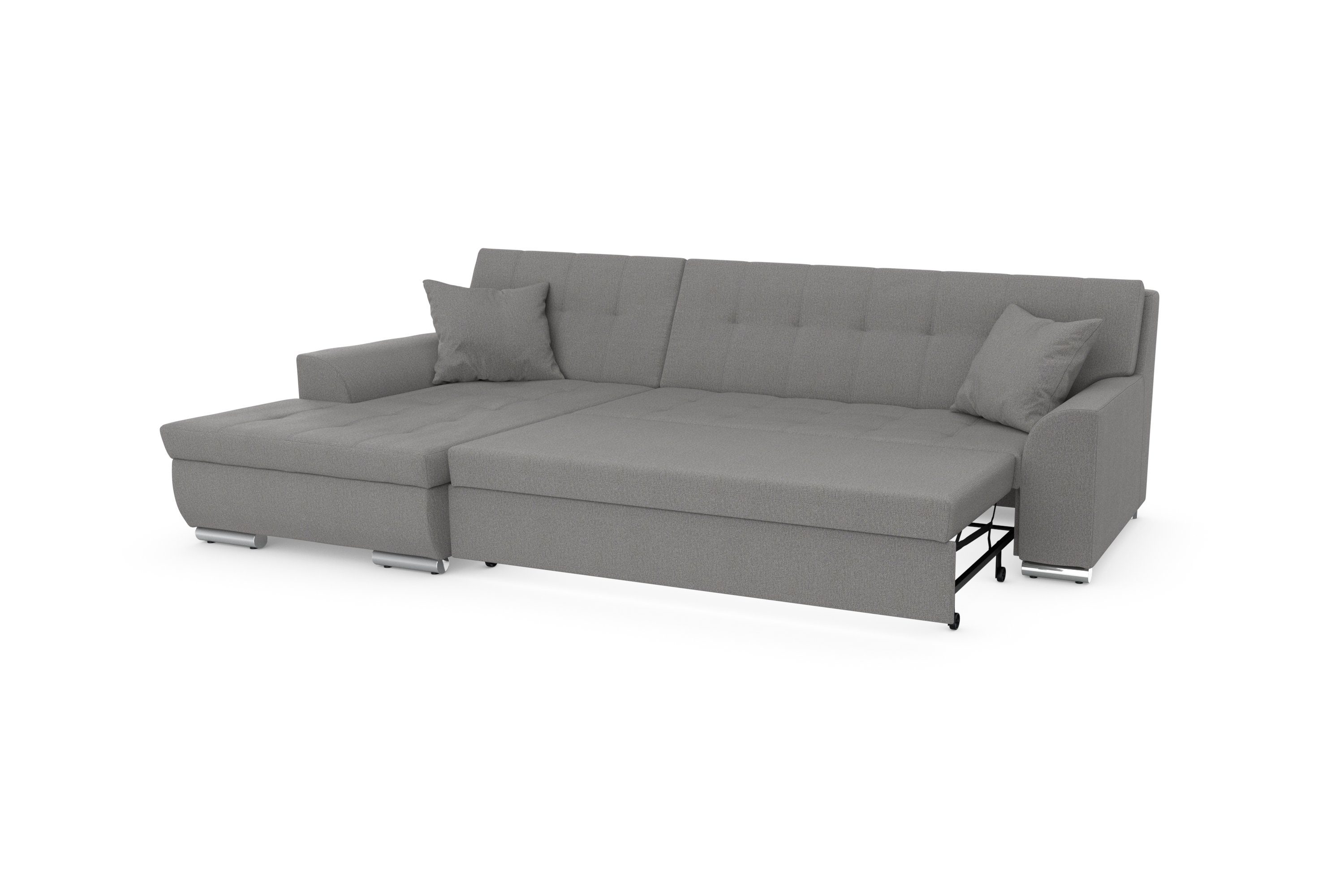 DOMO collection Hoekbank Treviso veel bekledingen, ook in cord, L-vorm, B/D/H: 267/80/83 cm optioneel met slaapbank functie, incl. sierkussens, hoogwaardig doorgestikt patroon