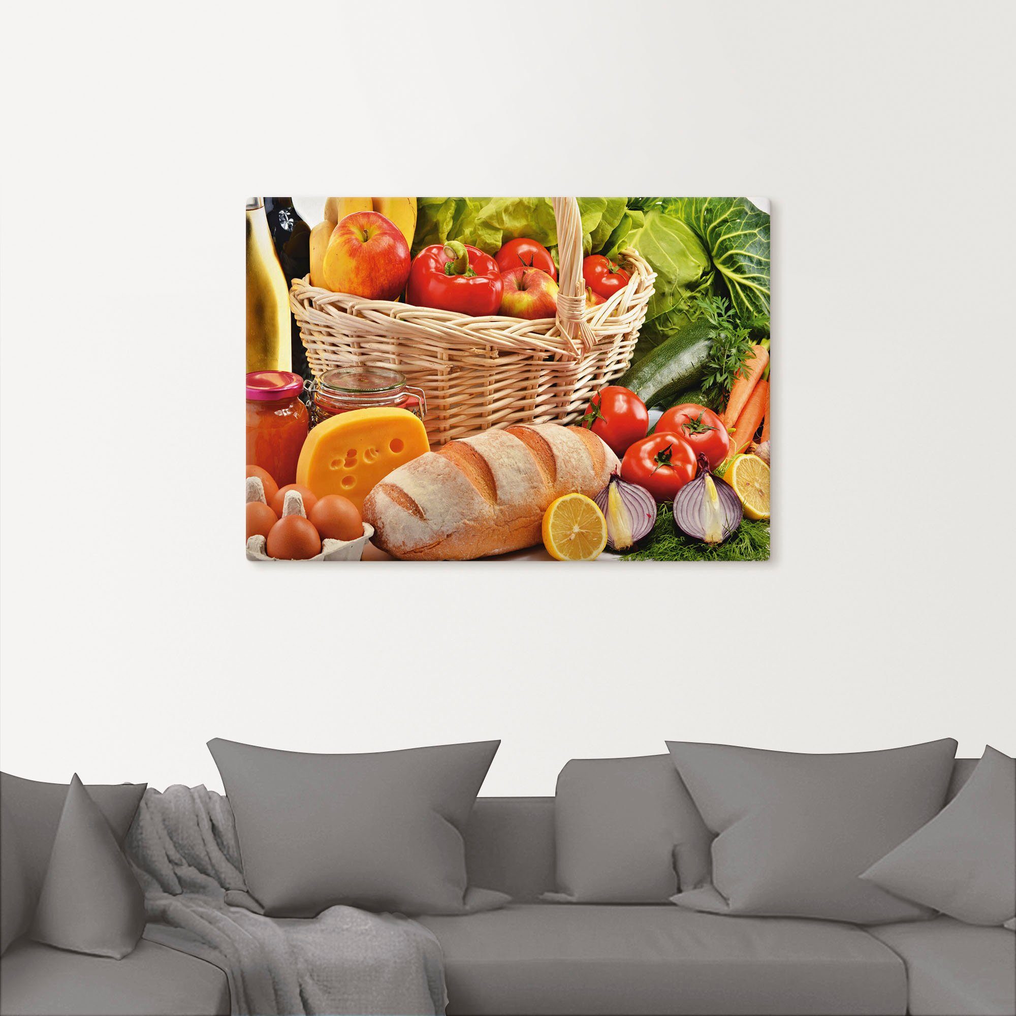 Artland Artprint Gezond leven - fruit en groentenmand als artprint van aluminium, artprint op linnen, muursticker of poster in verschillende maten