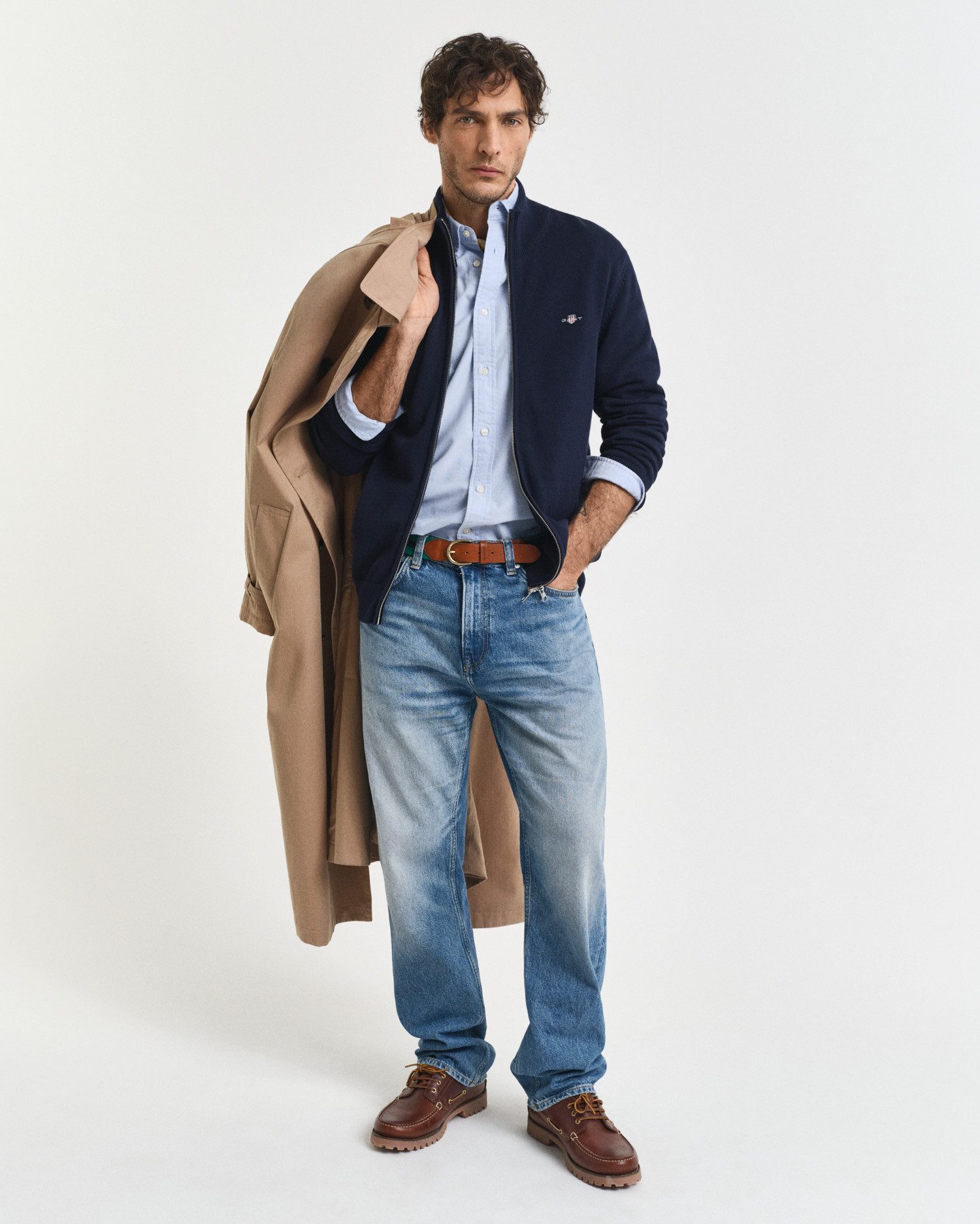 Gant Cardigan CASUAL COTTON ZIP CARDIGAN Met ribbels aan opstaande kraag, mouwen en zoom