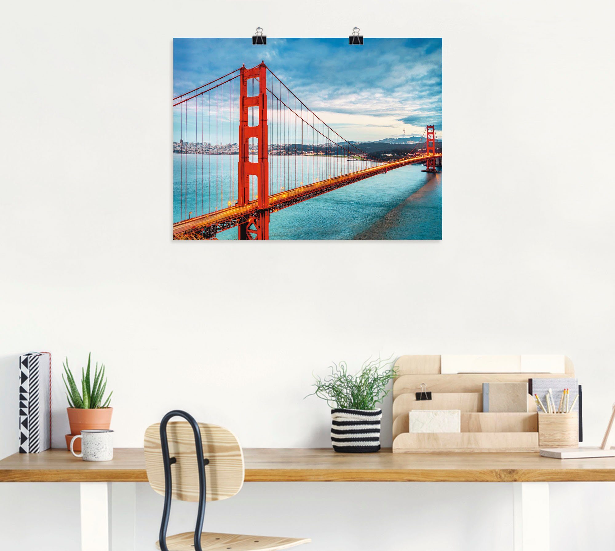 Artland Artprint Golden Gate Bridge als artprint van aluminium, artprint voor buiten, artprint op linnen, poster, muursticker