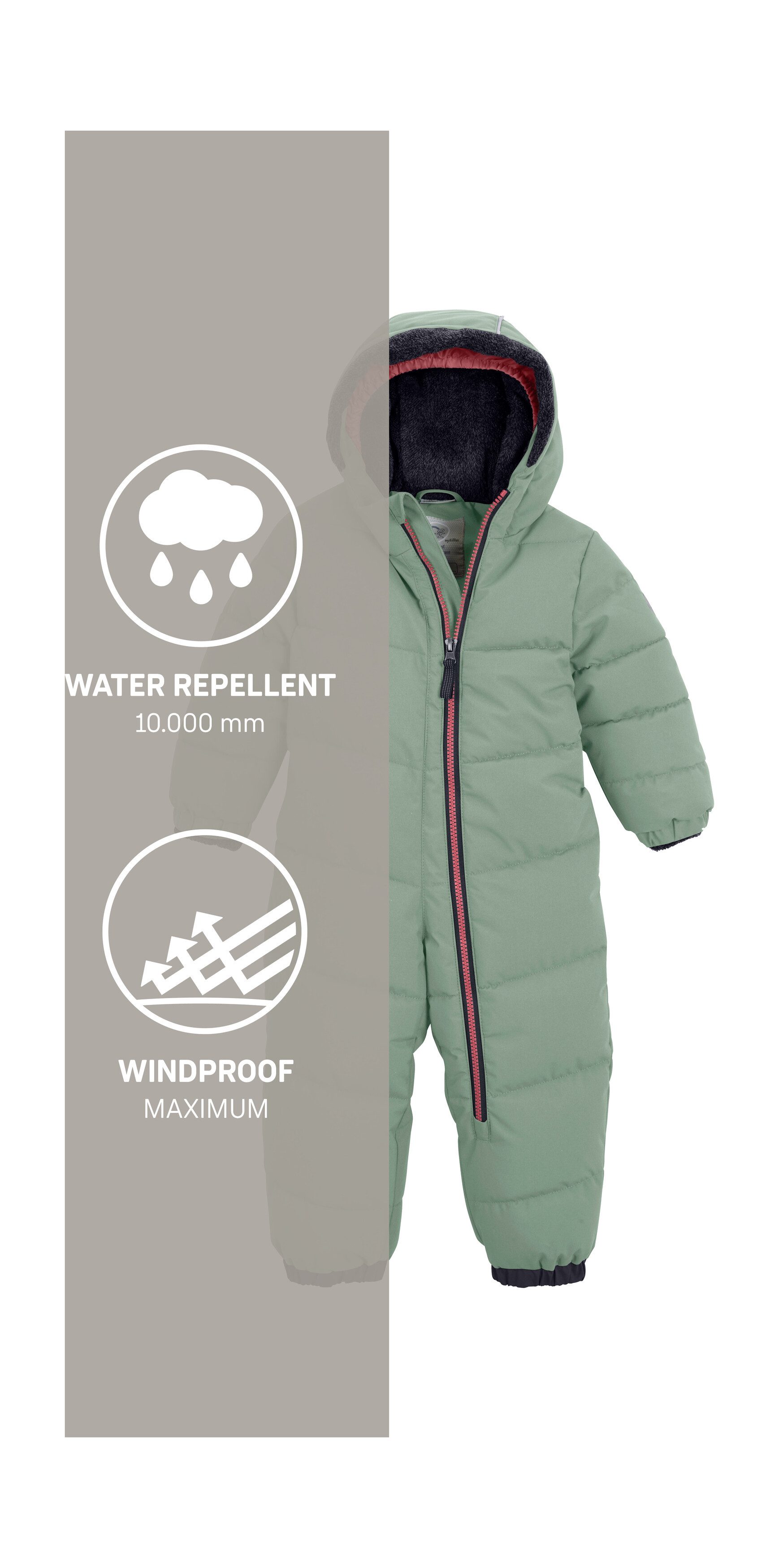 first instinct by killtec Jumpsuit FIOW 20 MNS QLTD ONPC Doorgestikte overall met capuchon, 10.000 mm waterkolom, teddybont binnen