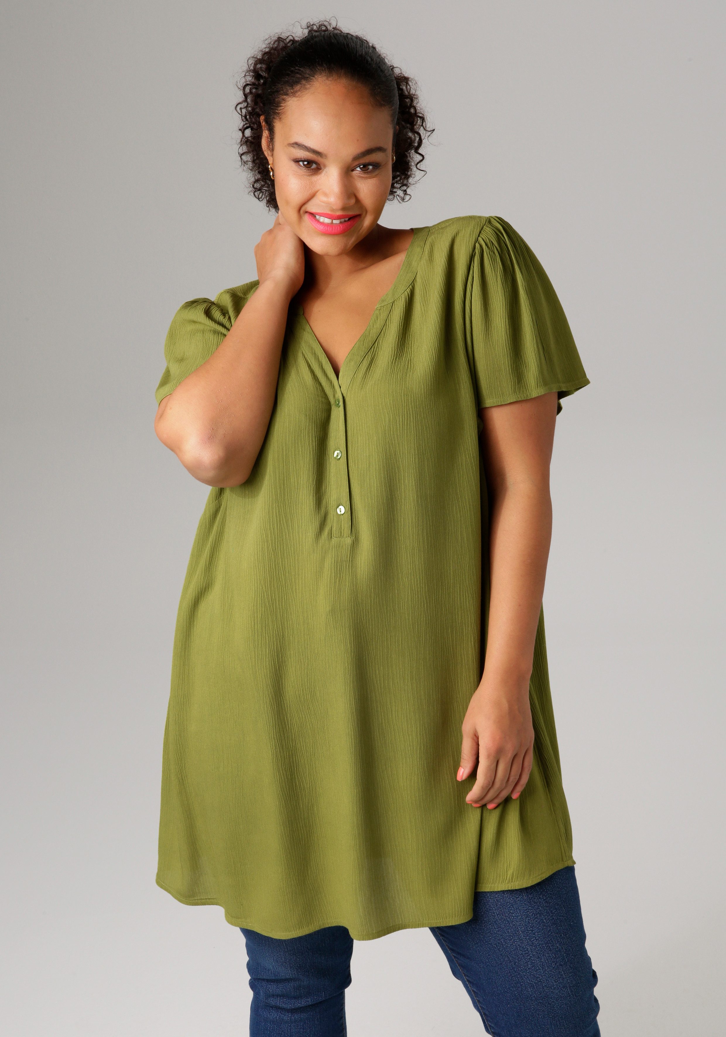 OTTO Aniston PLUS Lange blouse in trendy crepe-kwaliteit - nieuwe collectie dames lange blouses maat 52 groen