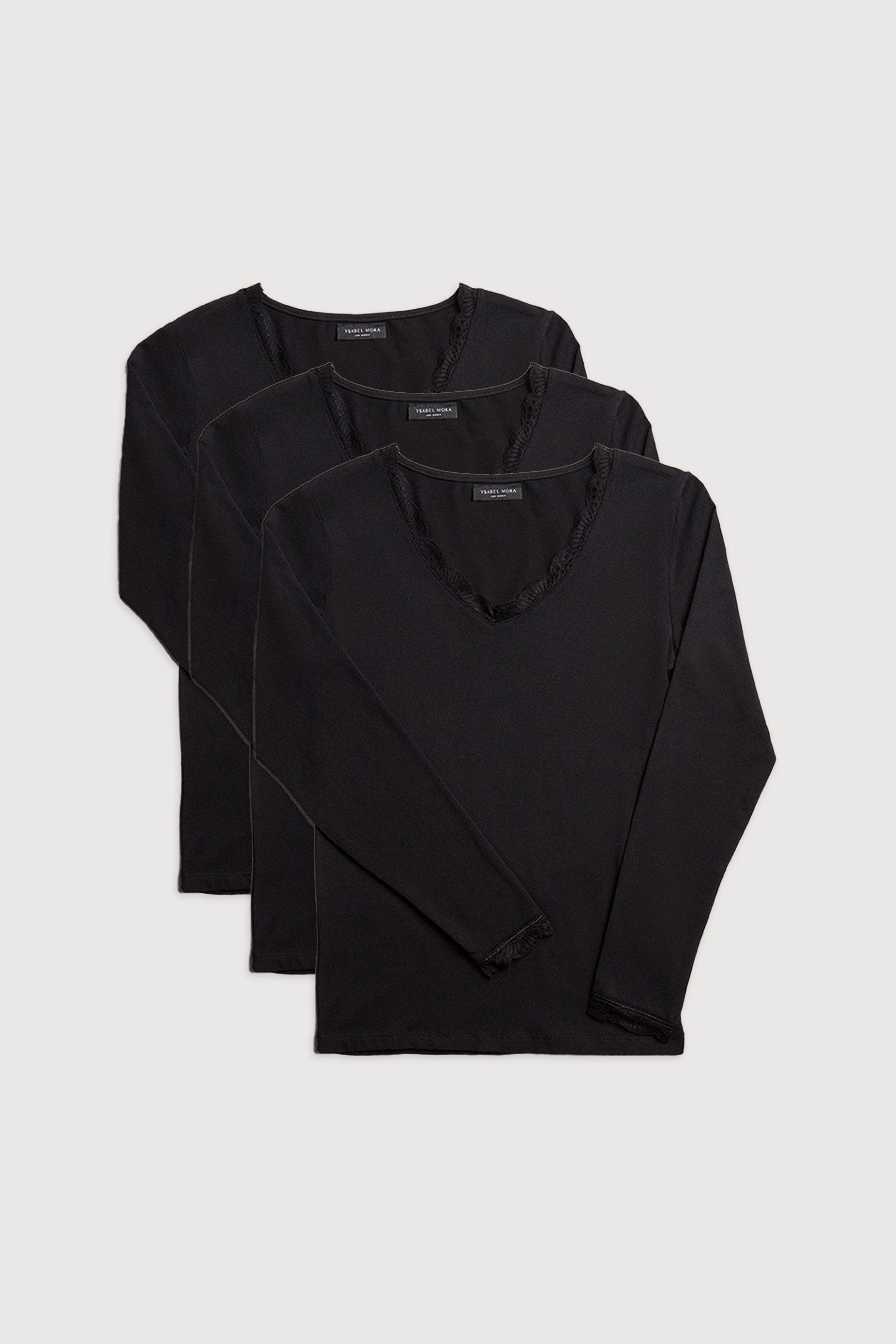 YSABEL MORA Shirt met lange mouwen BASIC COLLECTION COTTON WITH LACE het perfecte basic longsleeve voor elke dag (Set van 3)