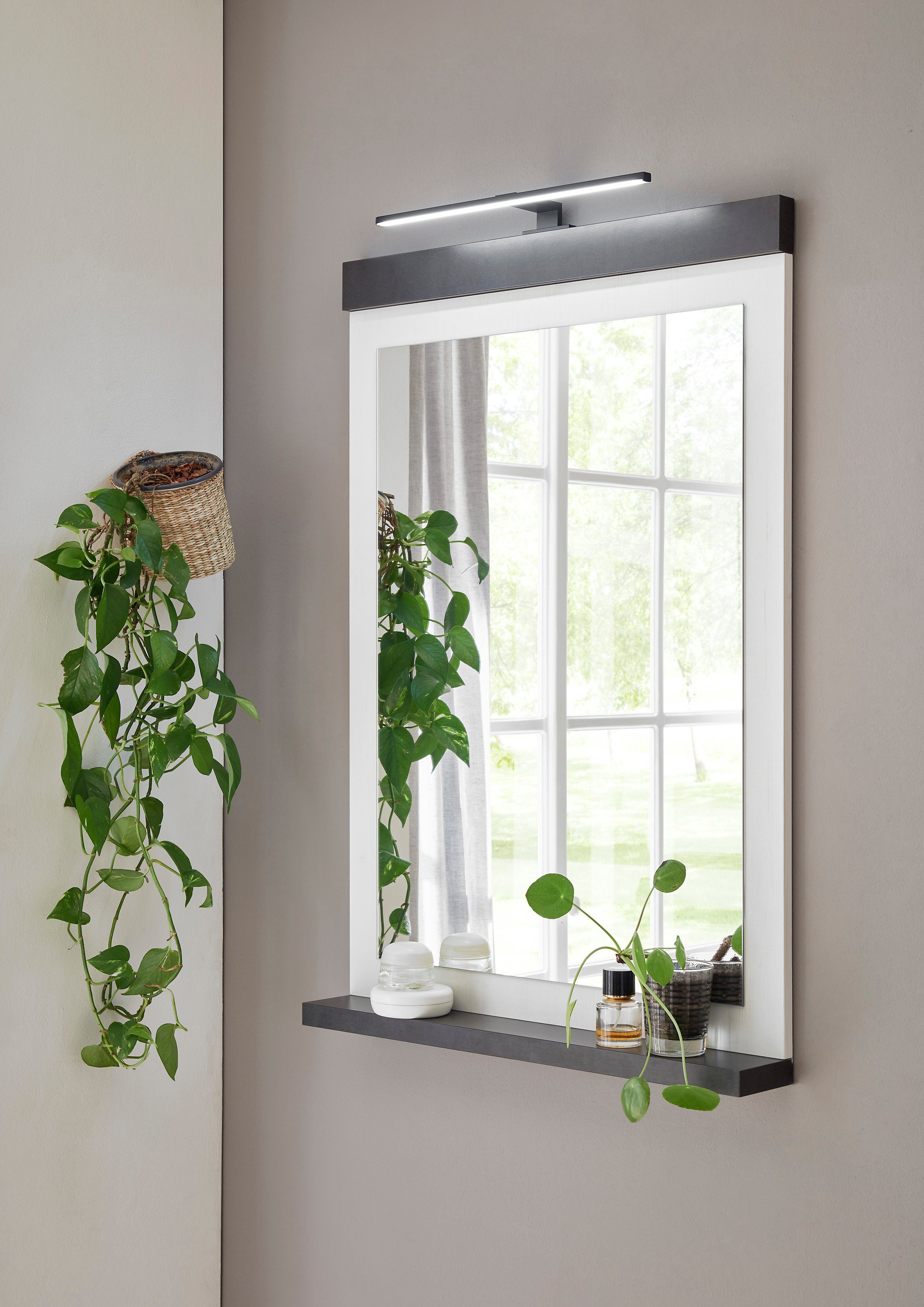 Home affaire Badkamerserie SHERWOOD, Bad im modernen Design, 3-teiliges Badezimmer in houtdecor, met schuurdeurbeslag en apothekersgrepen van metaal (3-delig)