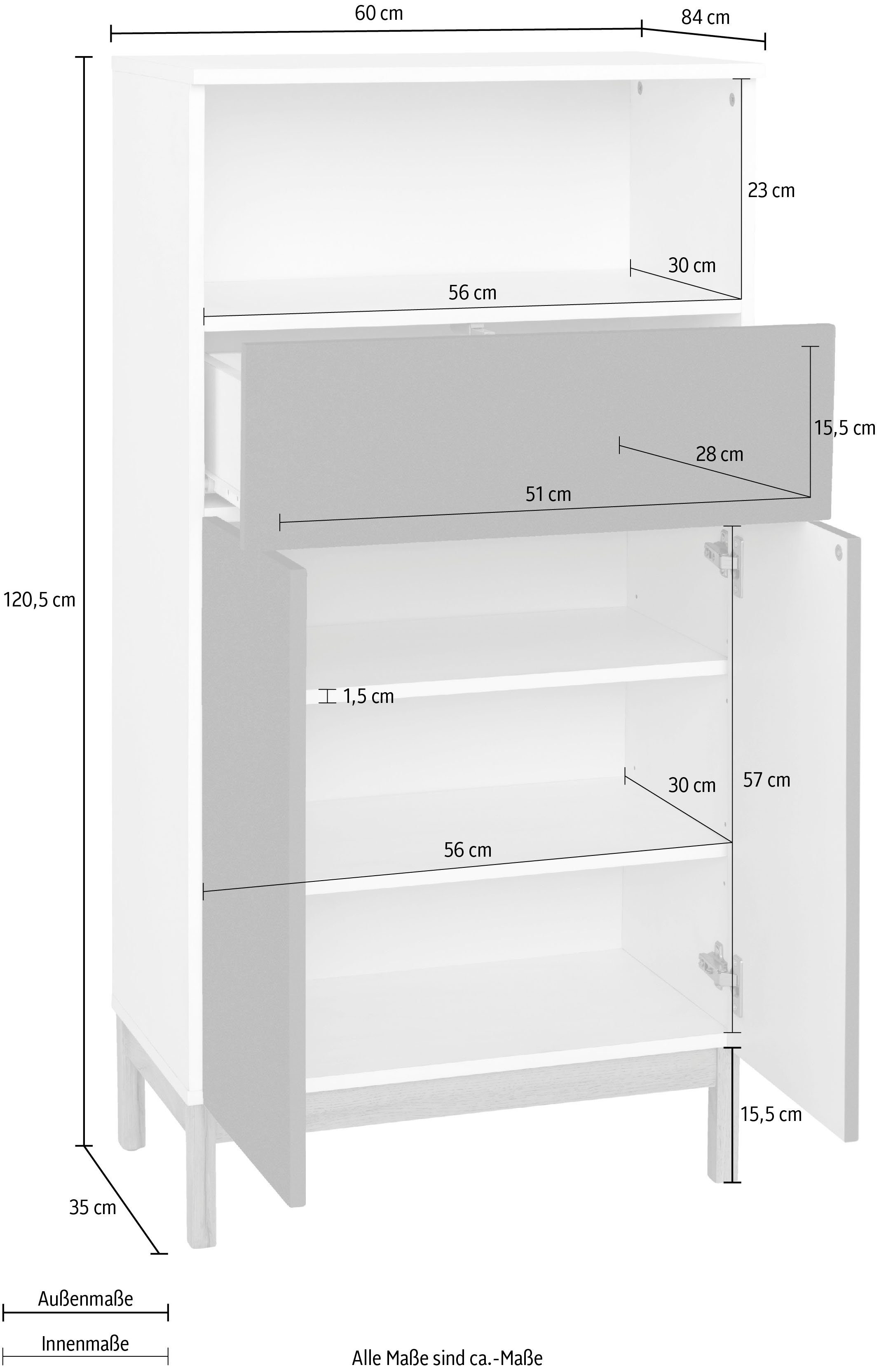 welltime Halfhoge kast Stian met 2 planken achter de deurenset, breedte 60 cm, hoogte 120,5 cm