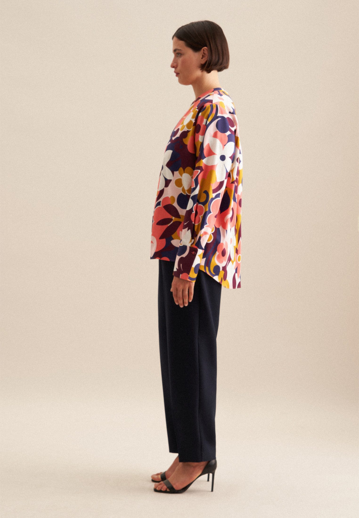 seidensticker Klassieke blouse Zwarte roos Tuniek bloemmotief
