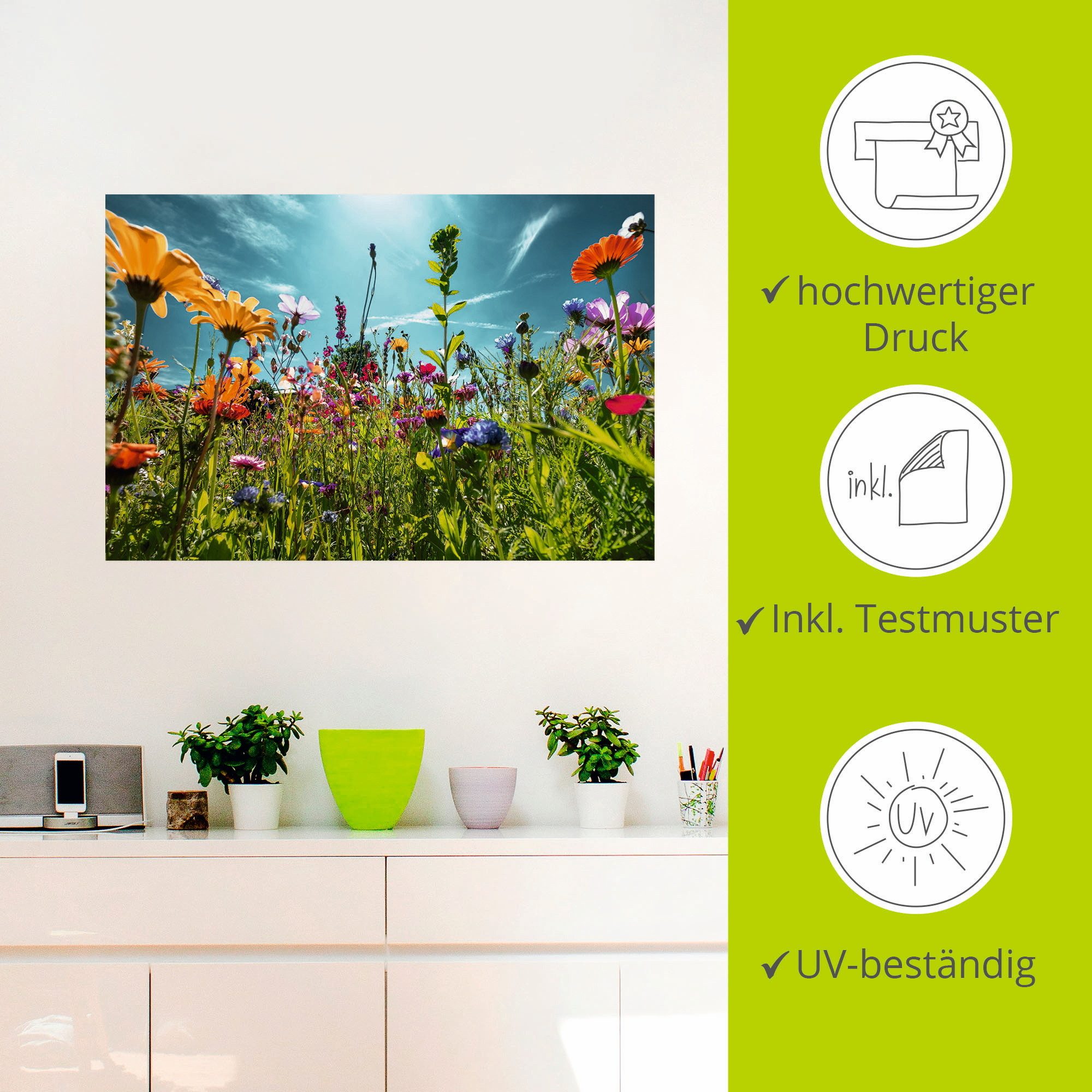Artland Artprint Kleurrijk bloemenveld als artprint van aluminium, artprint voor buiten, artprint op linnen, poster, muursticker