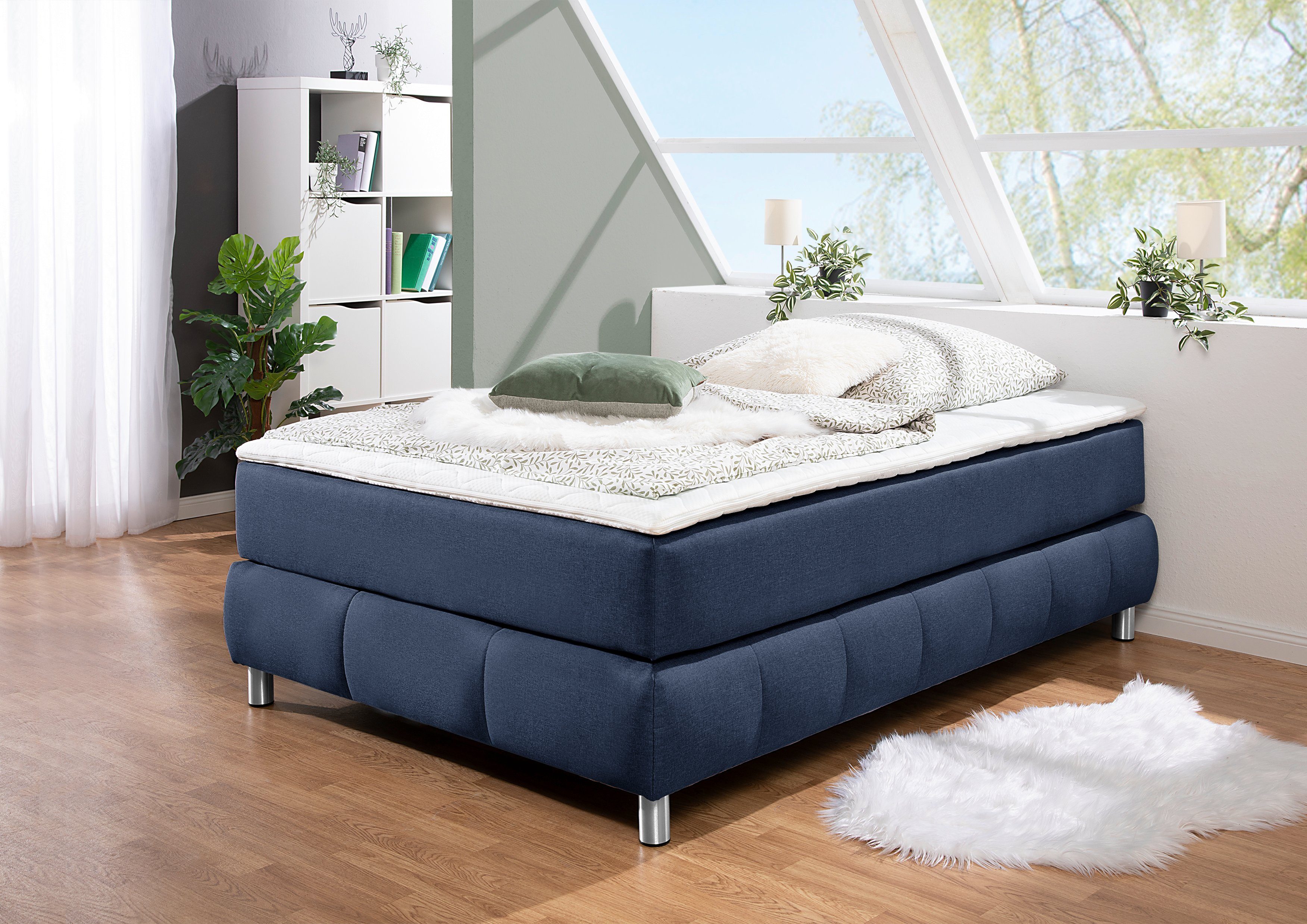 andas Boxspring Salo Zonder hoofdbord, incl. matrastopper, ook in extra lange versie 220 cm verkrijgbaar boxsprings blauw