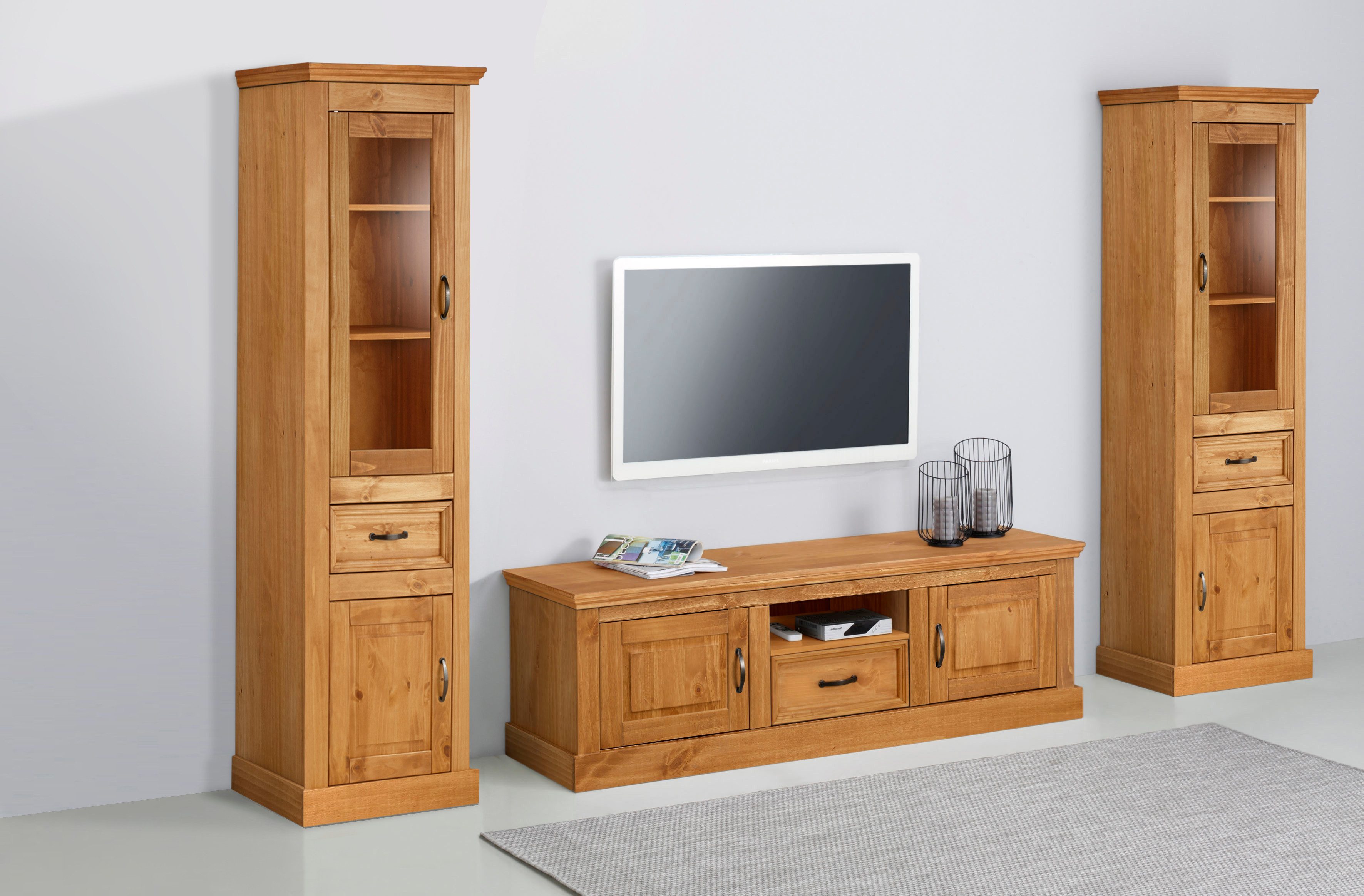 Home affaire Wandmeubel Selma 2 vitrines en 1 lowboard (set, 3-delig) tv-wandmeubels beige