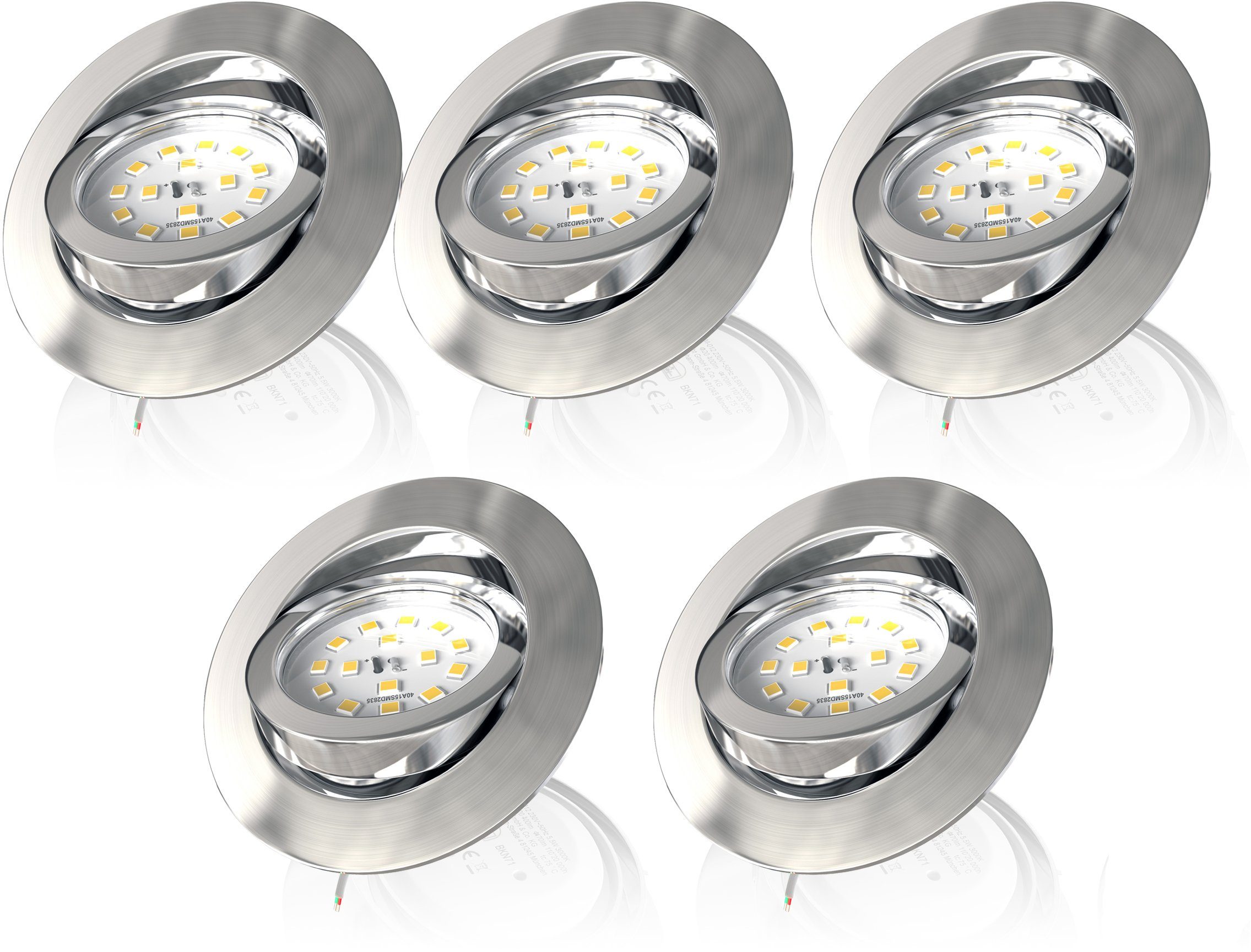 B.K.Licht Ledinbouwlamp BK_EL1074 5-delige set inbouwspots, dimbare plafondspots, plat (5 stuks)