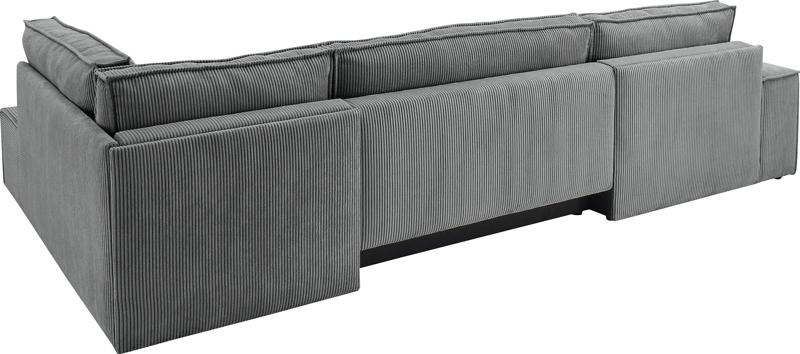 Home affaire Zithoek SHERWOOD 329 cm, U-vorm, slaapbank, Slaapfunctie met bedkist (194x139 cm), cord, vintage, fluweel