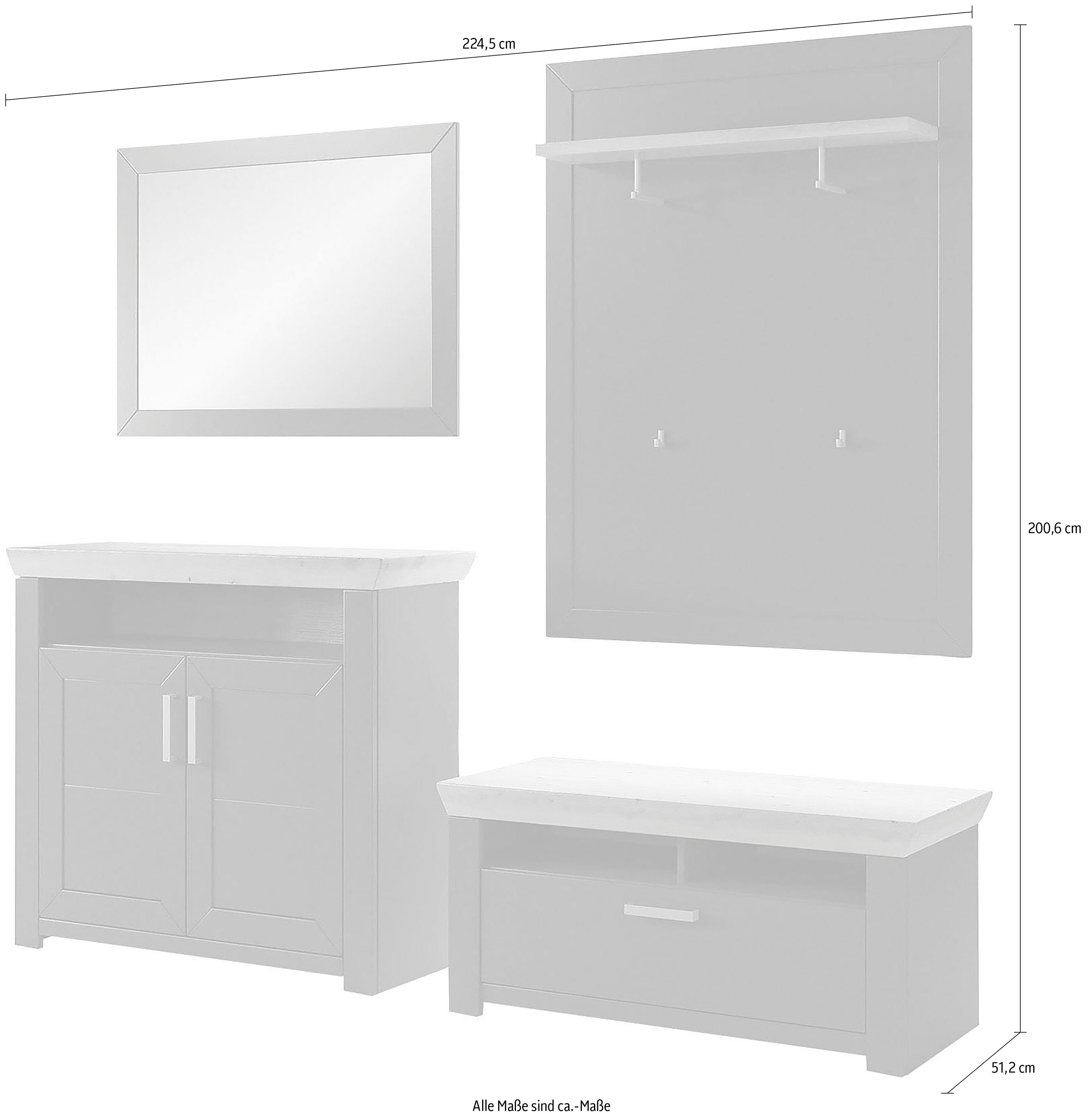 set one by Musterring Halmeubelset GA York Kombi 56 met garderobe paneel en spiegel (set, 4-delig)