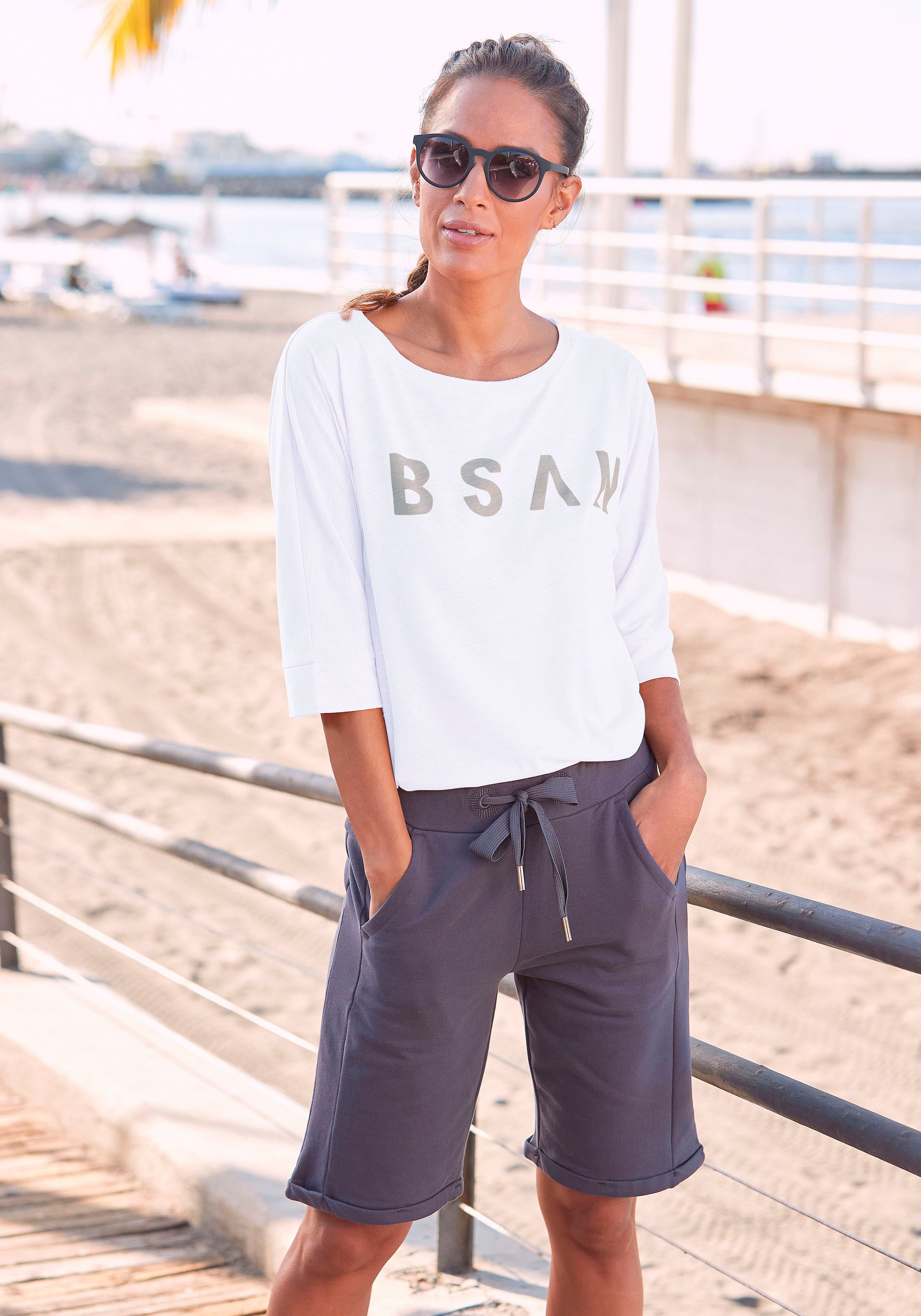 Elbsand Shirt met 3/4-mouwen IDUNA met logoprint, katoenmix, losse pasvorm