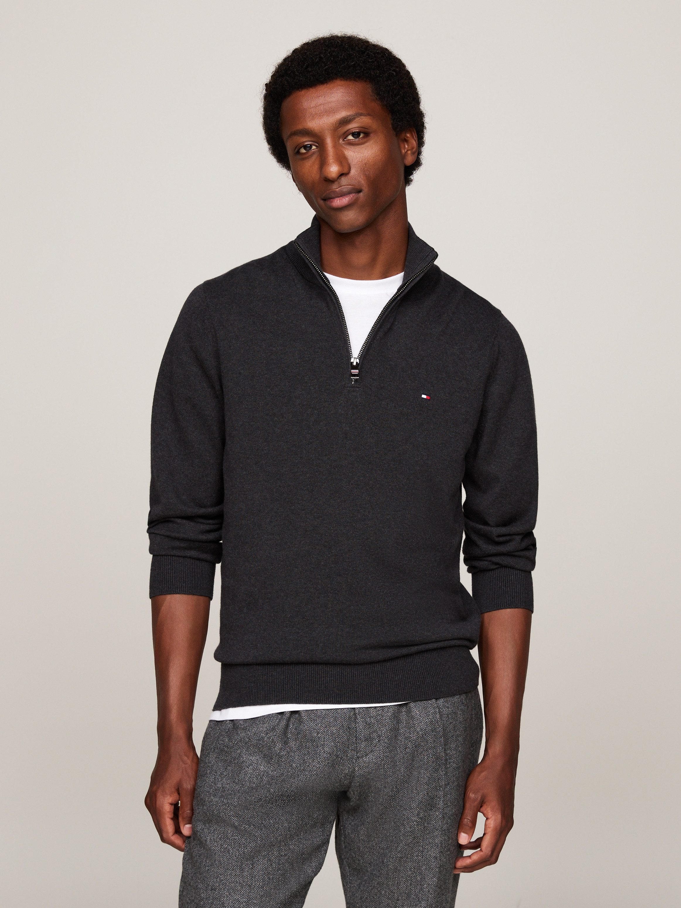 Tommy Hilfiger Schipperstrui PIMA ORG CTN CASHMERE ZIP MOCK
