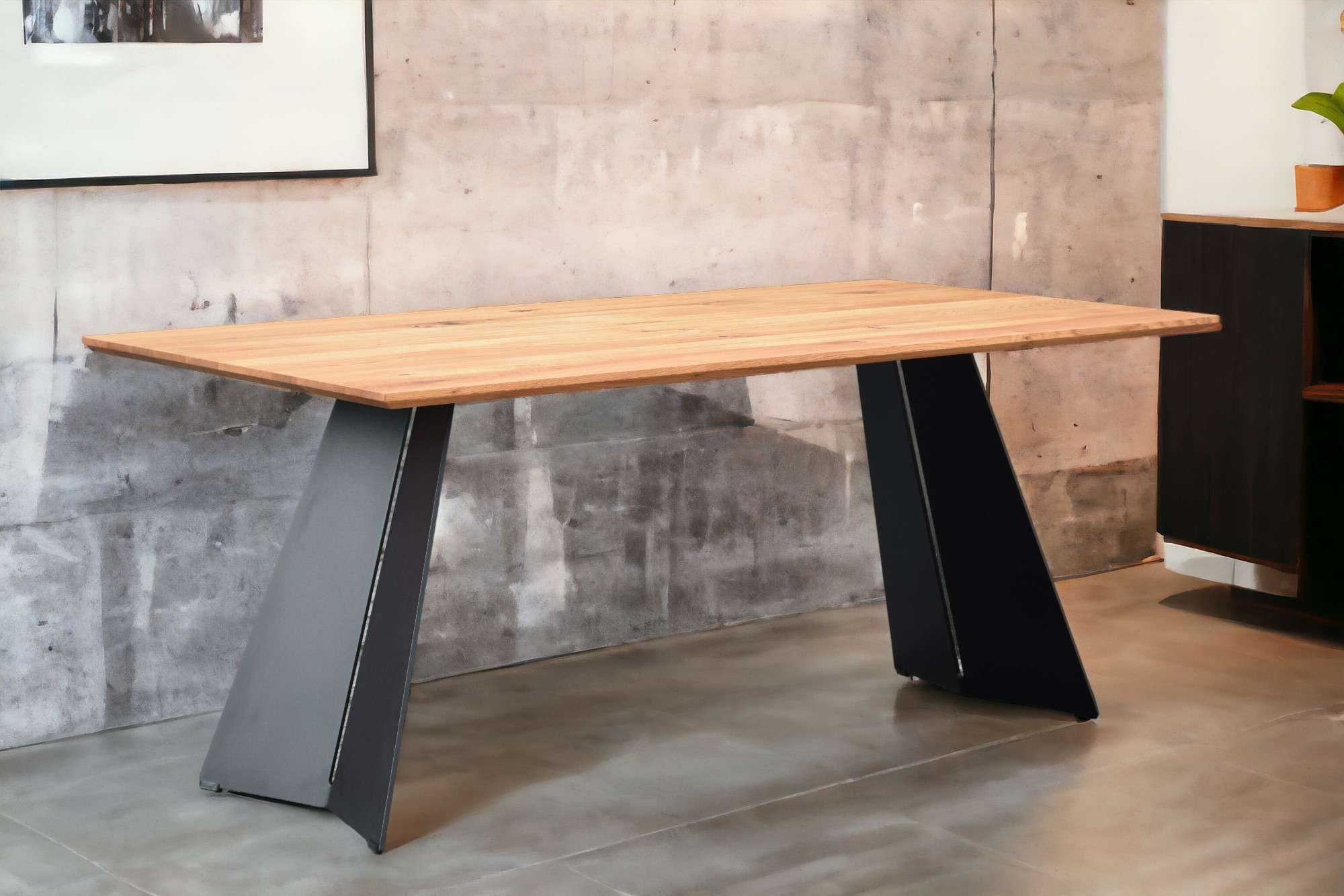 Home affaire Eettafel Winteregg keukentafel, metalen wangframe, massief gewild eikenhout, geolied