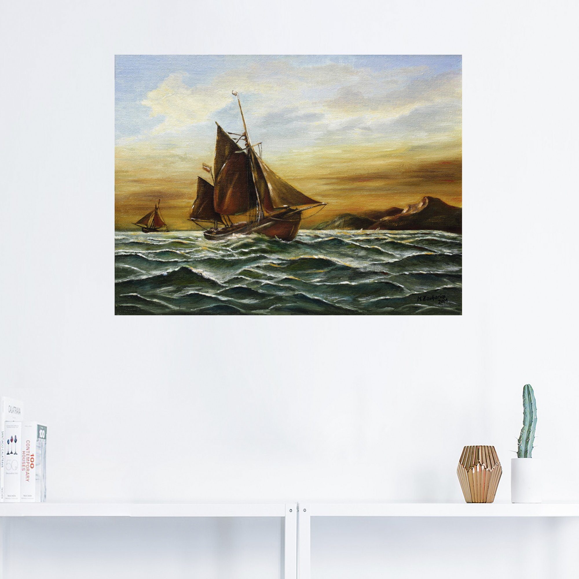 Artland Artprint Zeilschip op zee - maritieme schilderkunst als artprint op linnen, muursticker in verschillende maten