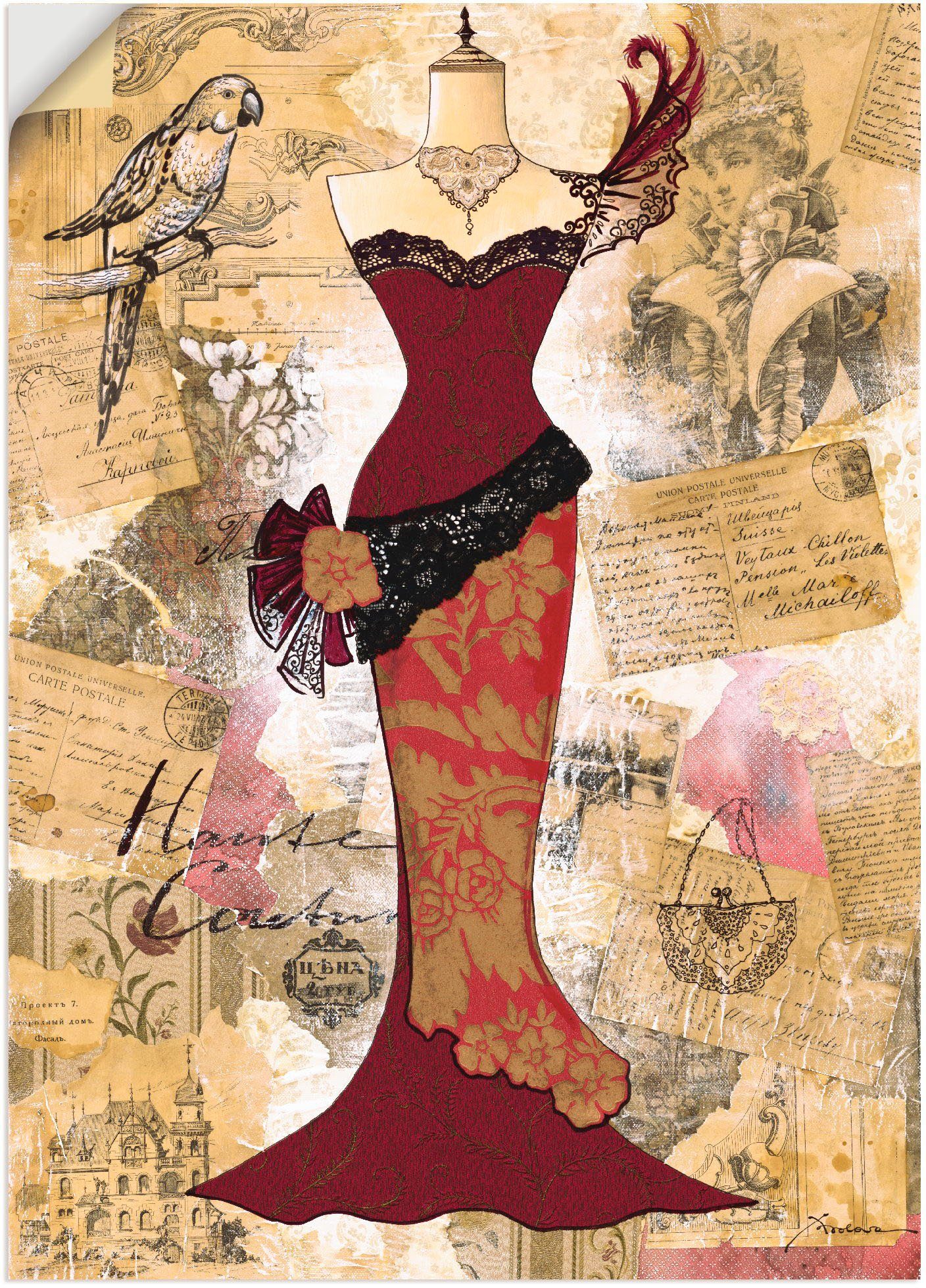 Artland Artprint Antieke jurk - collage in vele afmetingen & productsoorten - artprint van aluminium / artprint voor buiten, artprint op linnen, poster, muursticker / wandfolie ook