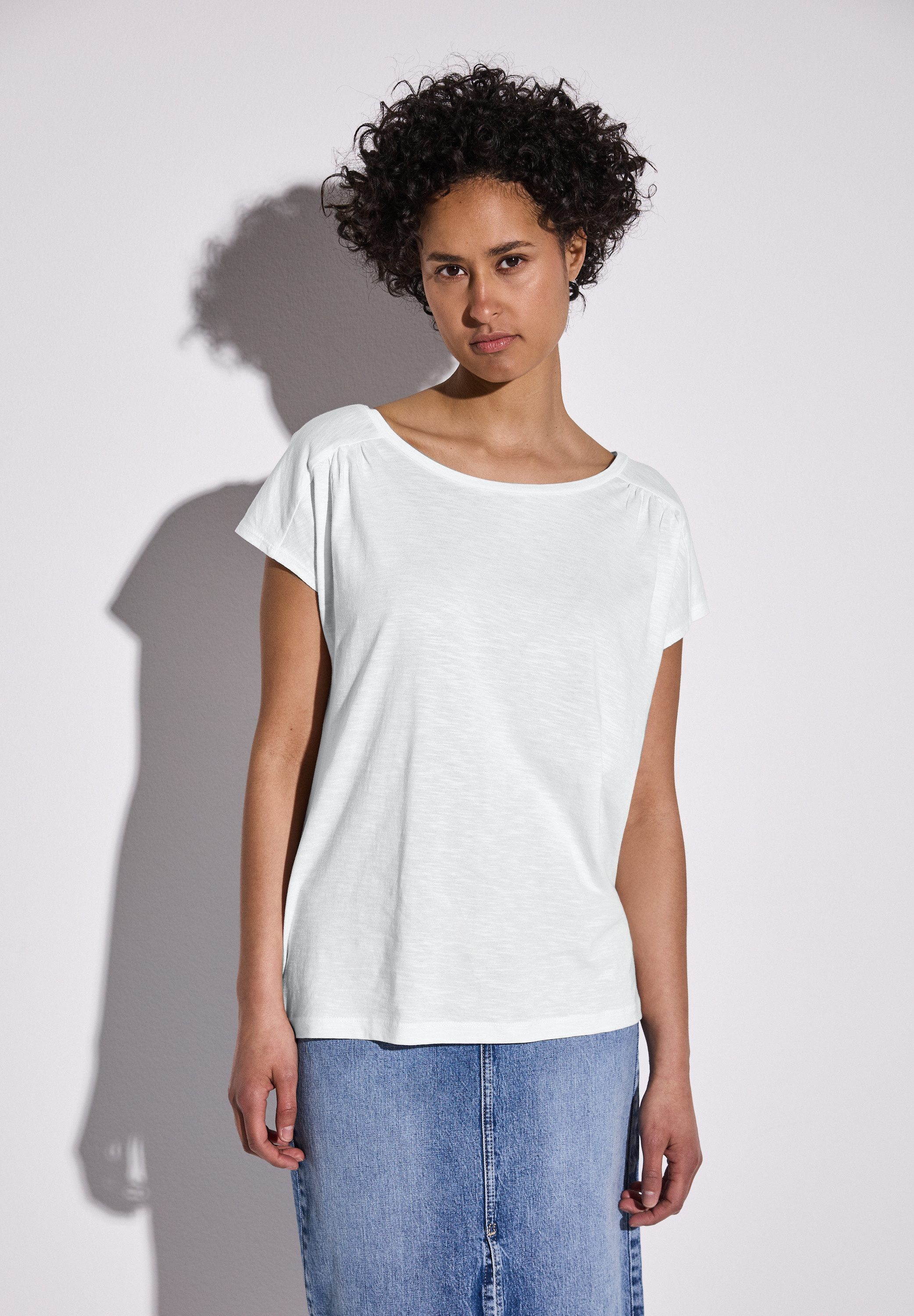 STREET ONE Shirttop met aanrimpeling op de schouder dames tops maat 40 wit