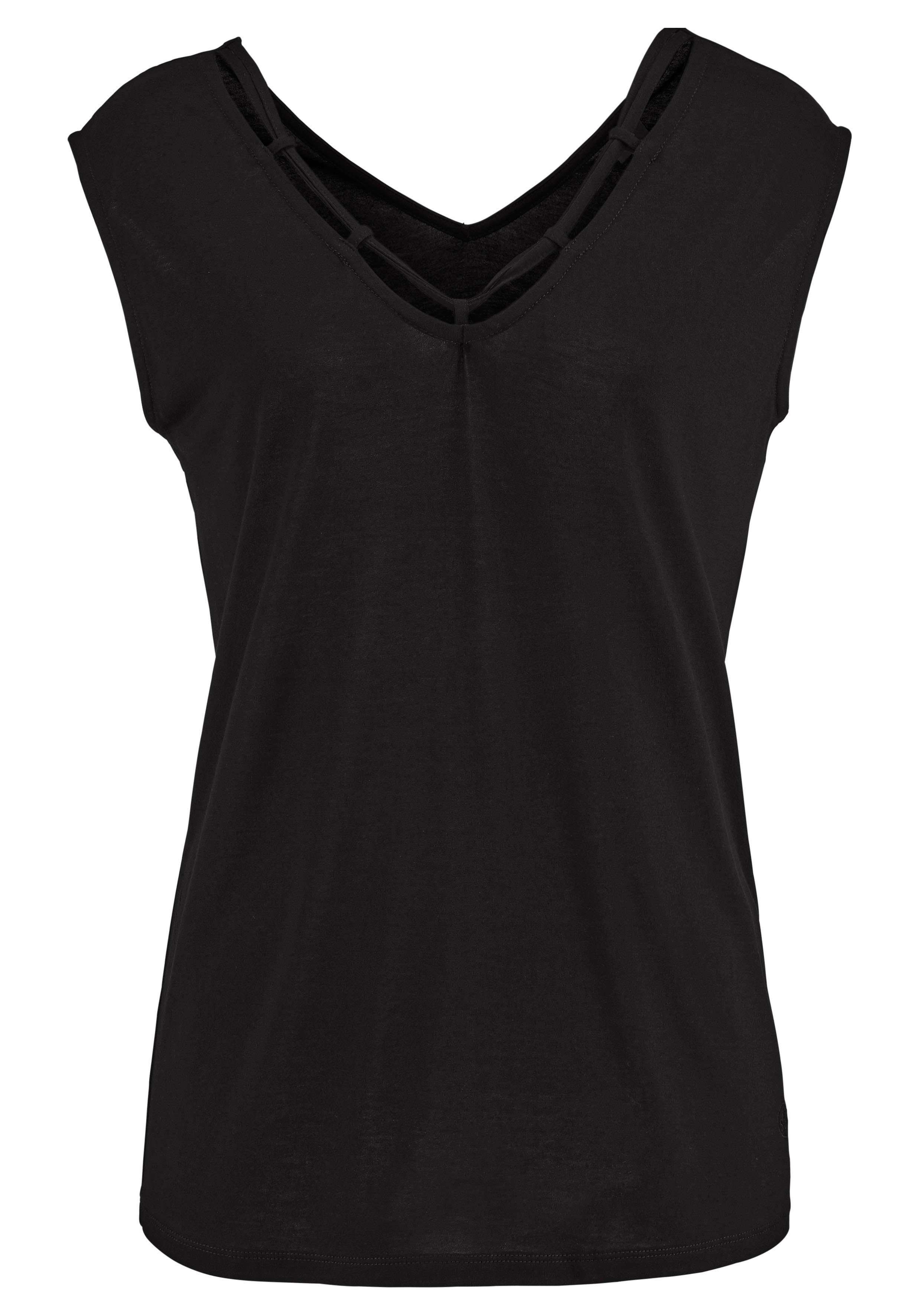 s.Oliver RED LABEL Beachwear T-shirt met sierbandjes bij de hals, shirt met korte mouwen, zomers