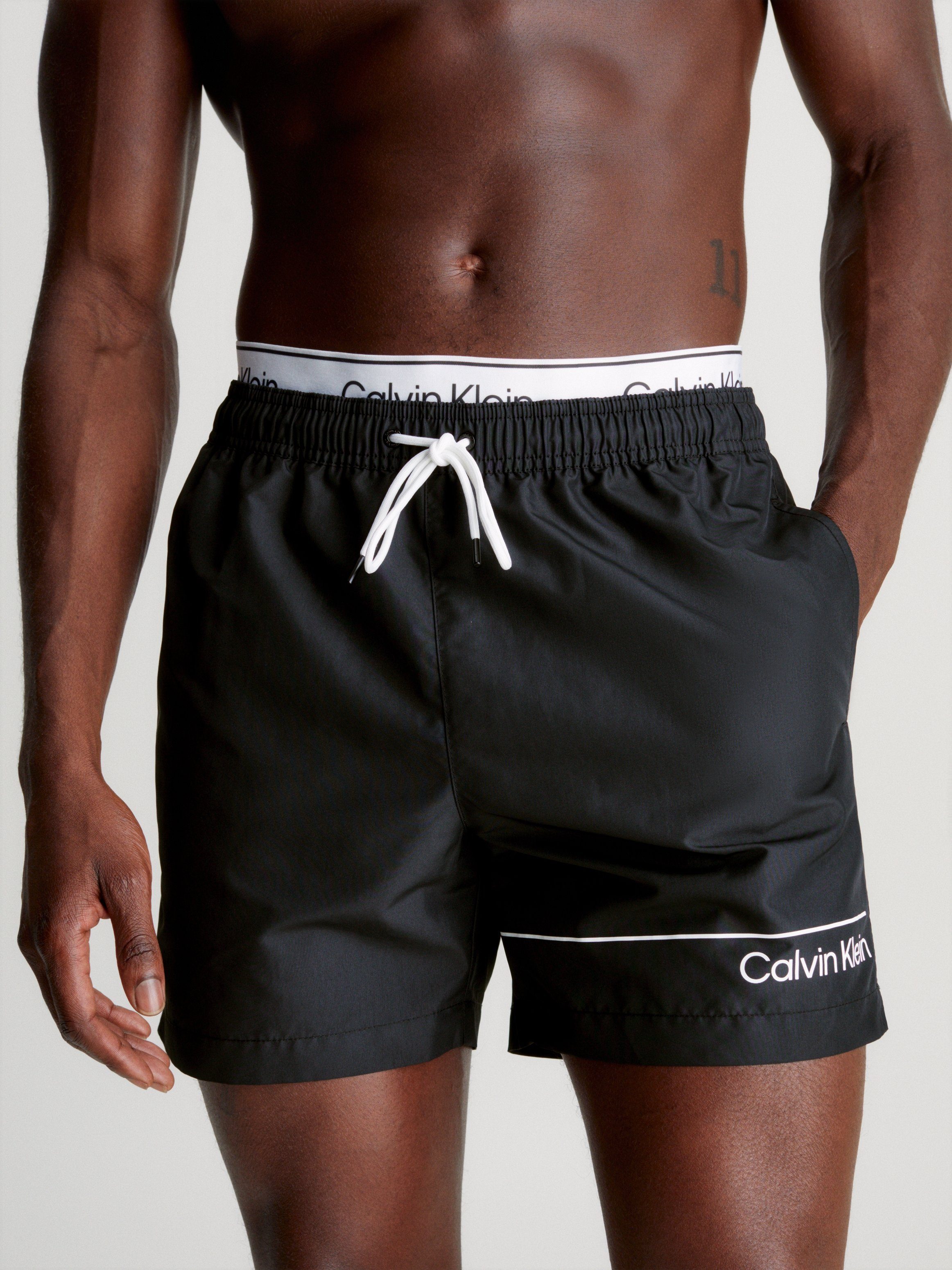 Calvin Klein Swim Double Waistband Swim Shorts Black- Heren Black