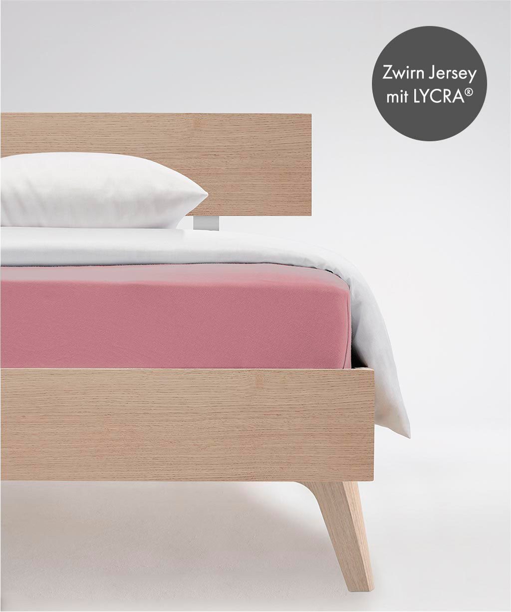 fleuresse Hoeslaken Comfort duurzaam & kreukvrij, perfecte pasvorm door power-stretch (1 stuk) hoeslakens maat 200 cm x 200-220 cm roze