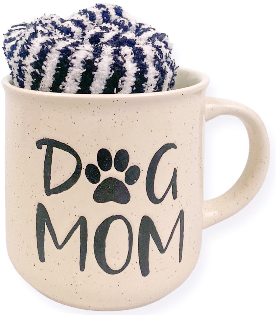 Capelli New York Wellness-sokken Cadeauset met gezellige sokken en "Dog Mom" mok (1 kopje en 1 paar sokken)