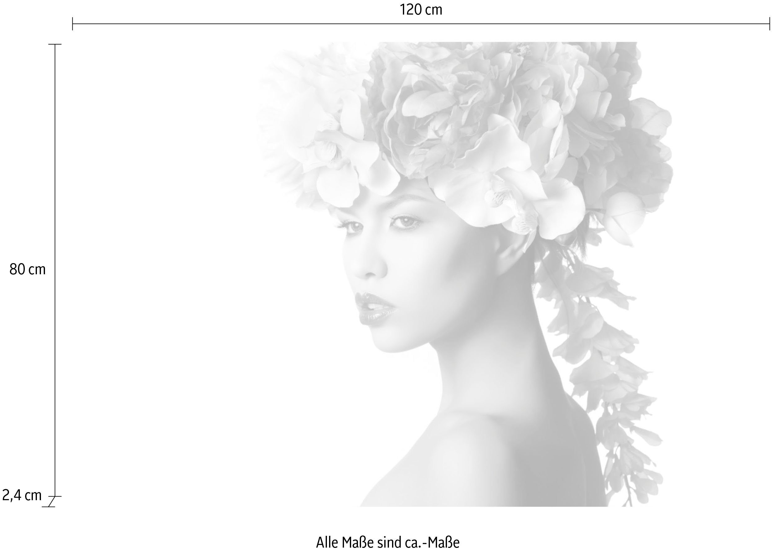 queence Artprint op acrylglas Vrouw met bloemenhoed Fine Art-print in galeriekwaliteit
