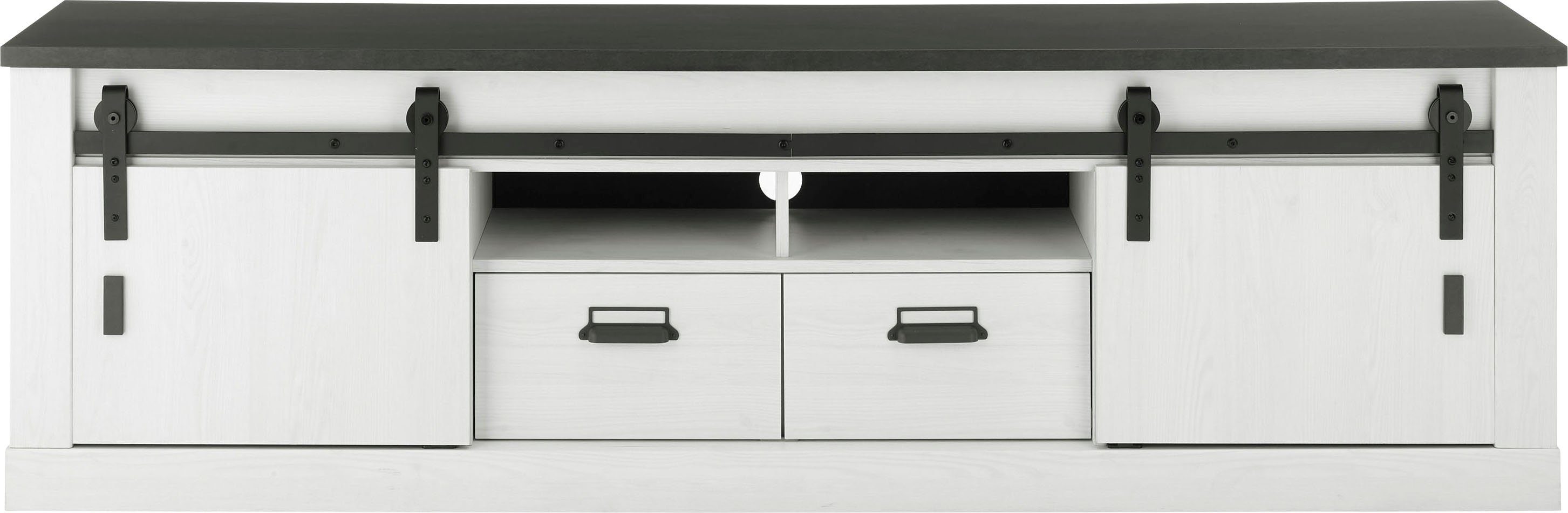 Home affaire Tv-meubel Sherwood modern houtdecor, met schuurdeurbeslag van metaal, breedte 201 cm