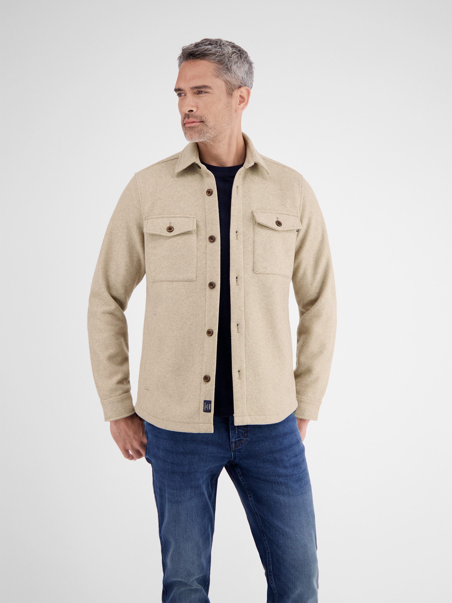 Lerros Overhemd met lange mouwen LERROS urban-style overhemdjas met wollen look