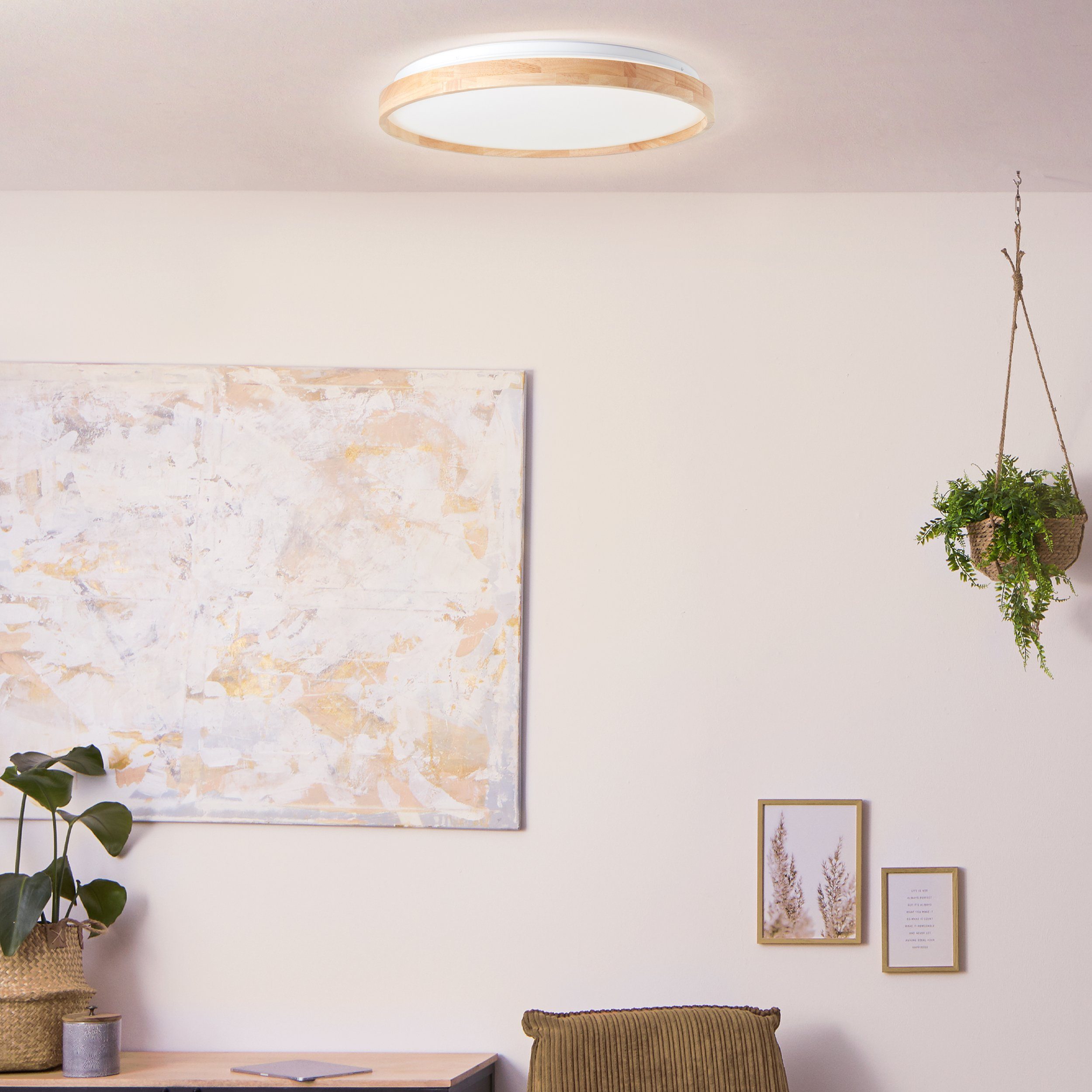 Brilliant Leuchten Led-plafondlamp Alson 3300 lm, ø 50 cm, metaal/hout/kunststof, licht hout/wit