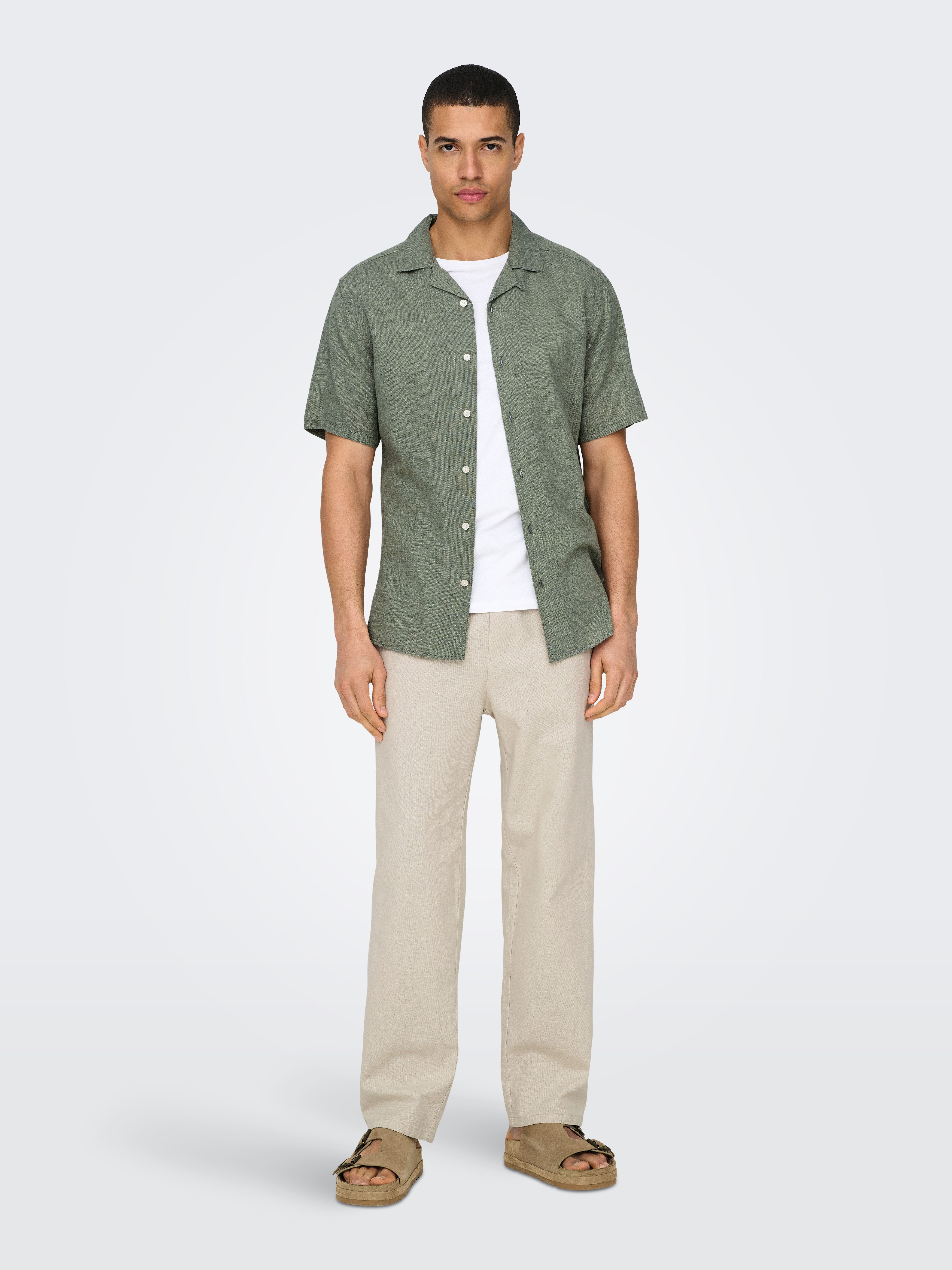 ONLY & SONS Overhemd met korte mouwen ONSCAIDEN SS SOLID RESORT LINEN NOOS