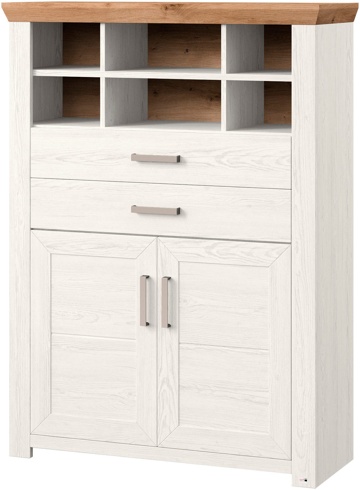 set one by Musterring Highboard York Type 16, met houten deuren en lade, verlichting optioneel, B 105 cm
