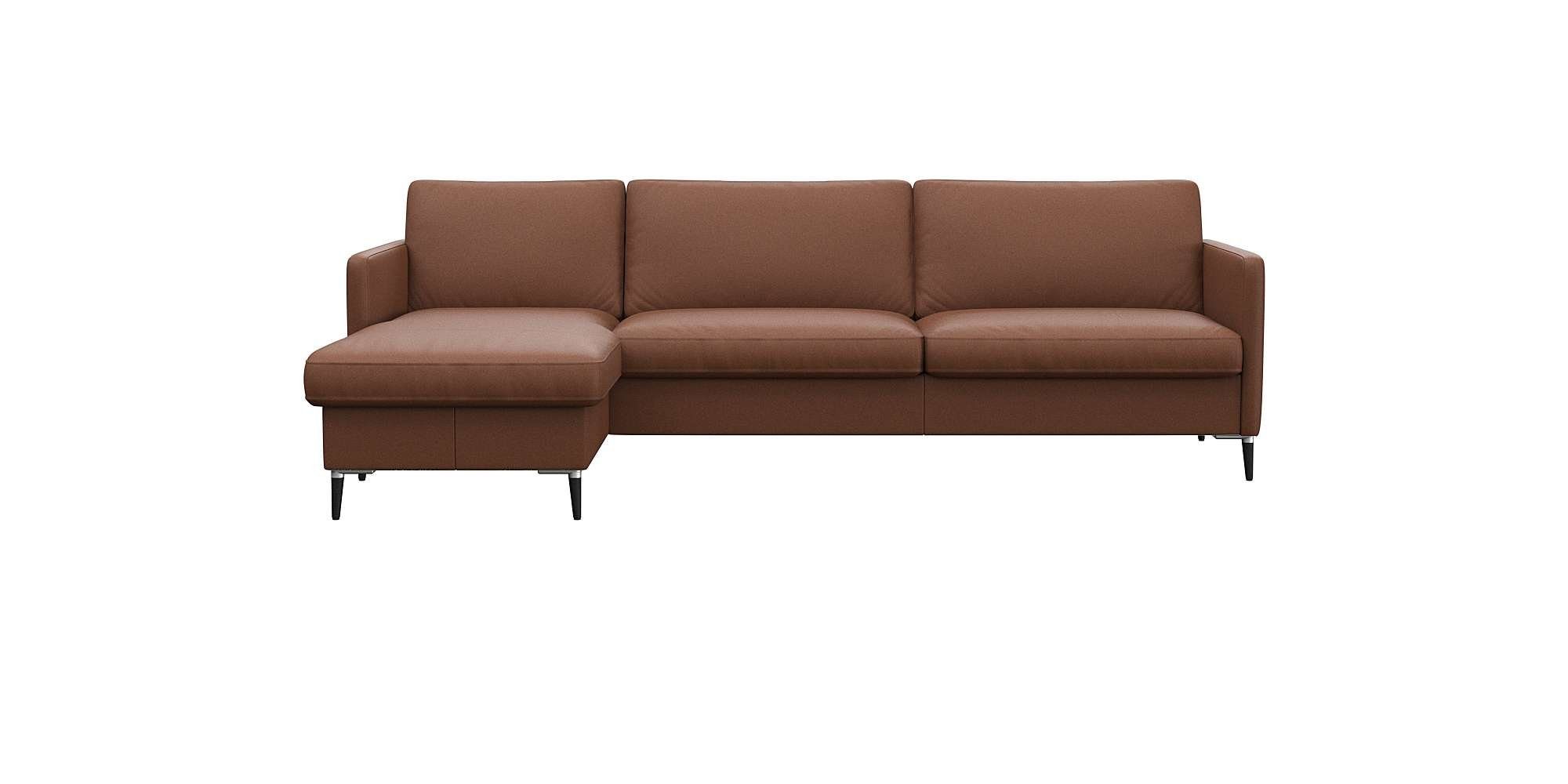 FLEXLUX Hoekbank Fiore, L-vorm smalle armleuningen, koudschuim, poten aluminium + zwart bruin, hoekbanken
