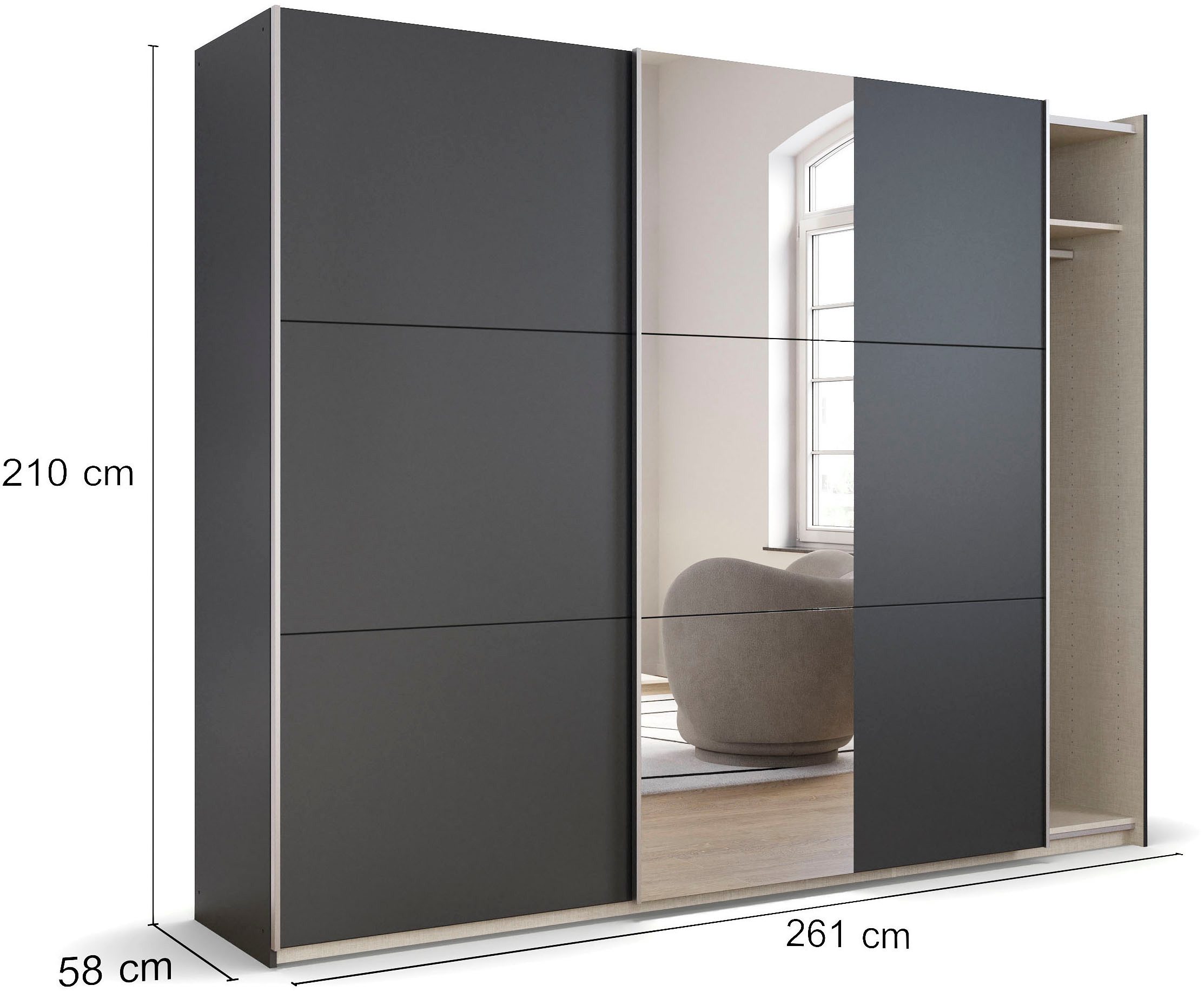 rauch Zweefdeurkast Kledingkast draaideurkast kast garderobe KRONACH TOPSELLER met spiegel en veel opbergruimte, metalen greepstrips, made in germany
